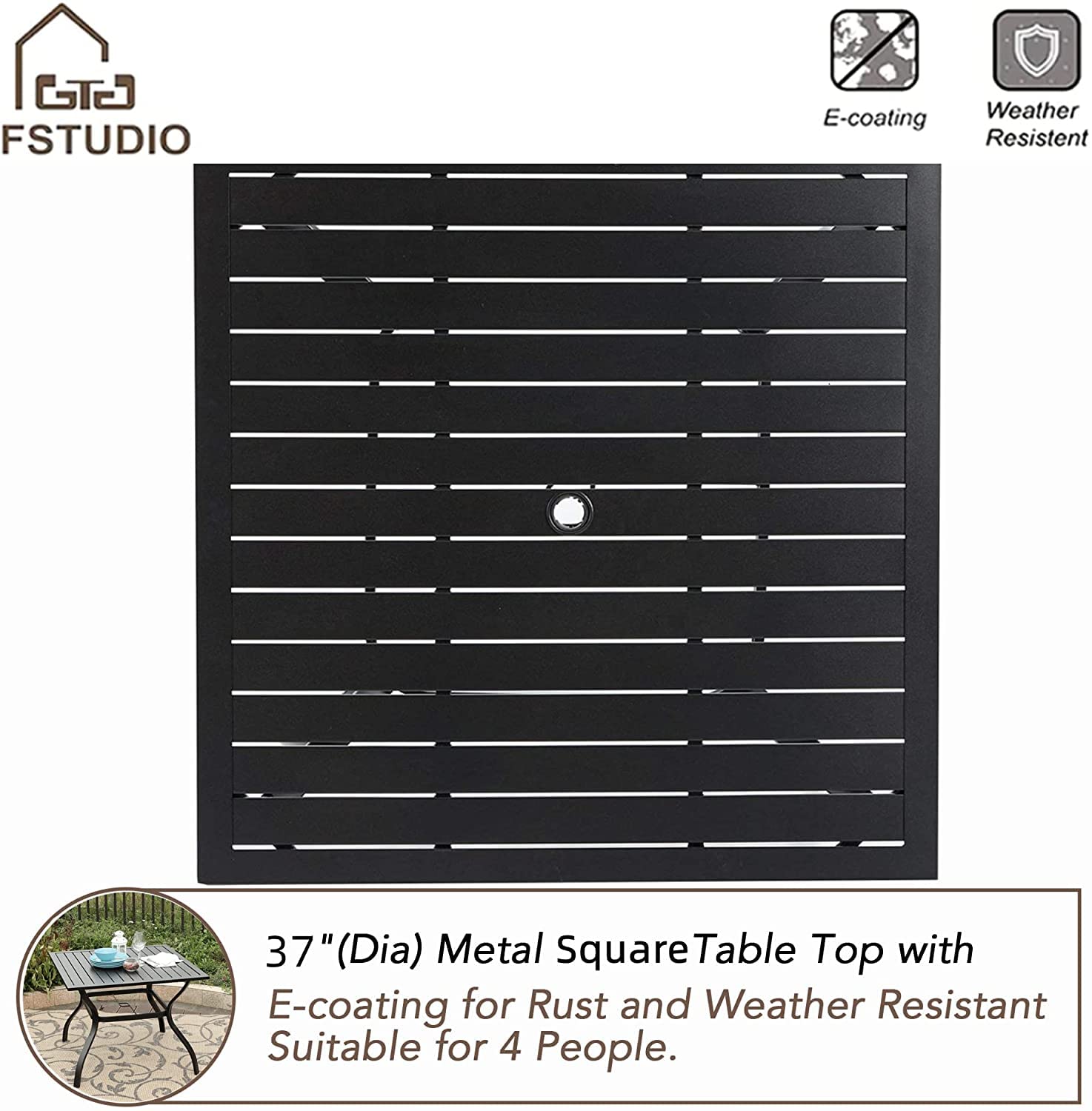 MFSTUDIO 5-Piece Outdoor Patio Dining Set - Square Metal Table with 4 Textilene Sling Chairs, All-Weather Furniture for Backyard, Garden, Poolside & BBQ Parties - Perfect for Family Gatherings & Outdoor Entertaining