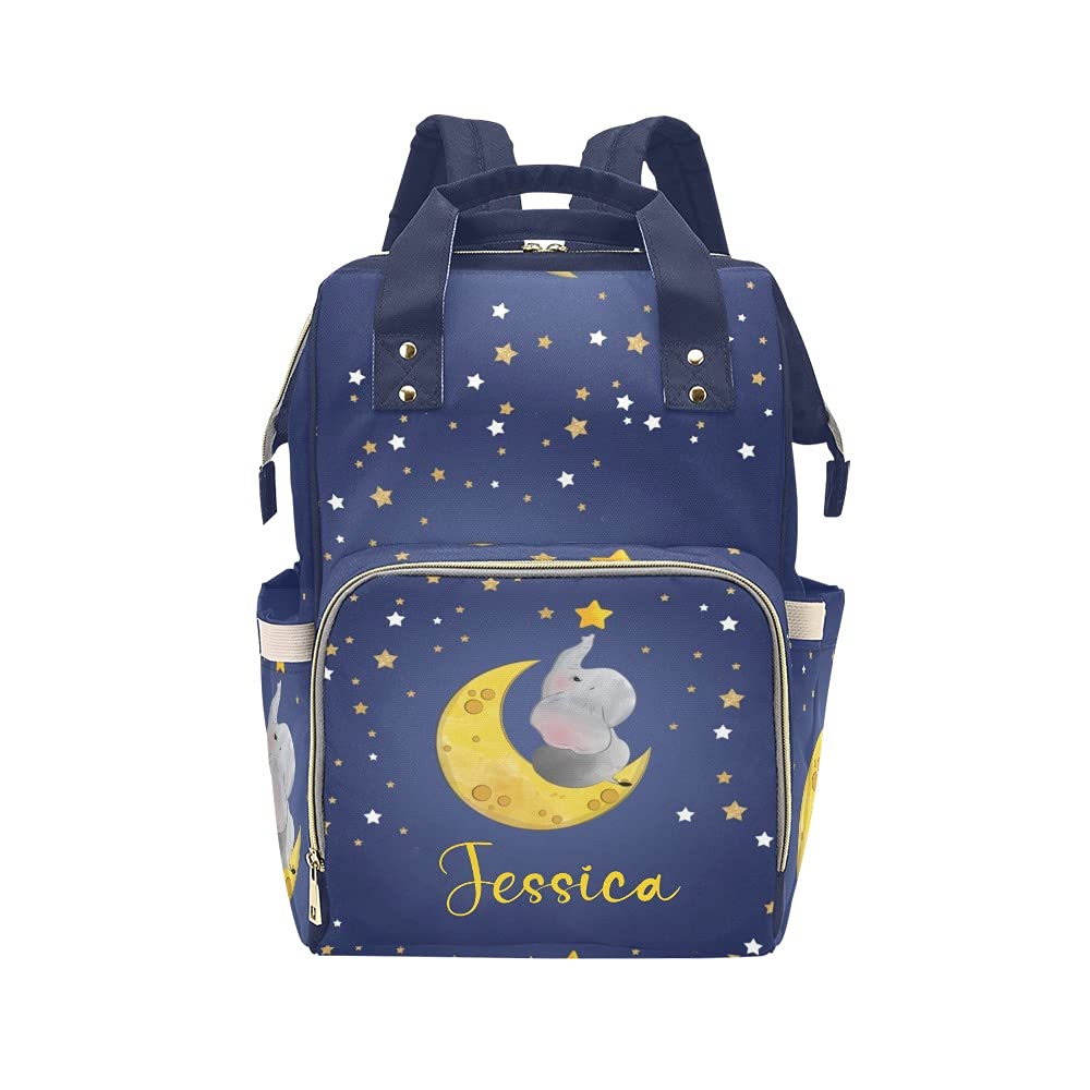 **Personalized Moon Star Elephant Diaper Backpack – Waterproof Baby Nursing & Travel Tote Bag for Moms – Perfect for Daycare, Outings & Baby Showers**