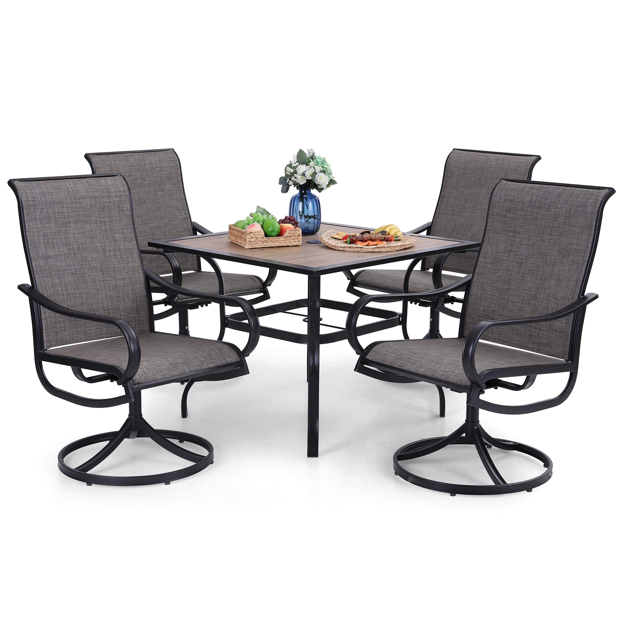 PHI VILLA 5-Piece Outdoor Patio Dining Set for 4 - Square Table & 4 Swivel Chairs (1.57