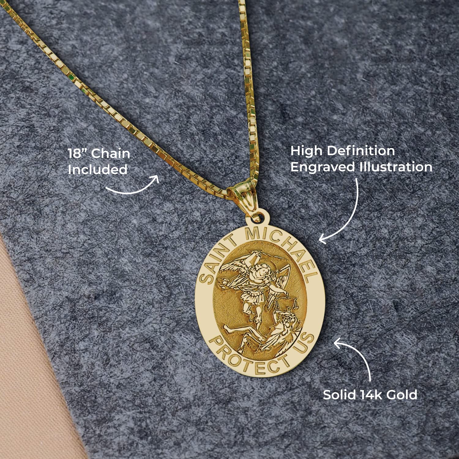 St. Michael Necklace - 14K Gold & Sterling Silver Catholic Saint Michael Pendant for Women & Men | Religious Jewelry for First Communion, Baptism & Christian Gifts | Perfect for Daily Wear, Church Events & Spiritual Protection