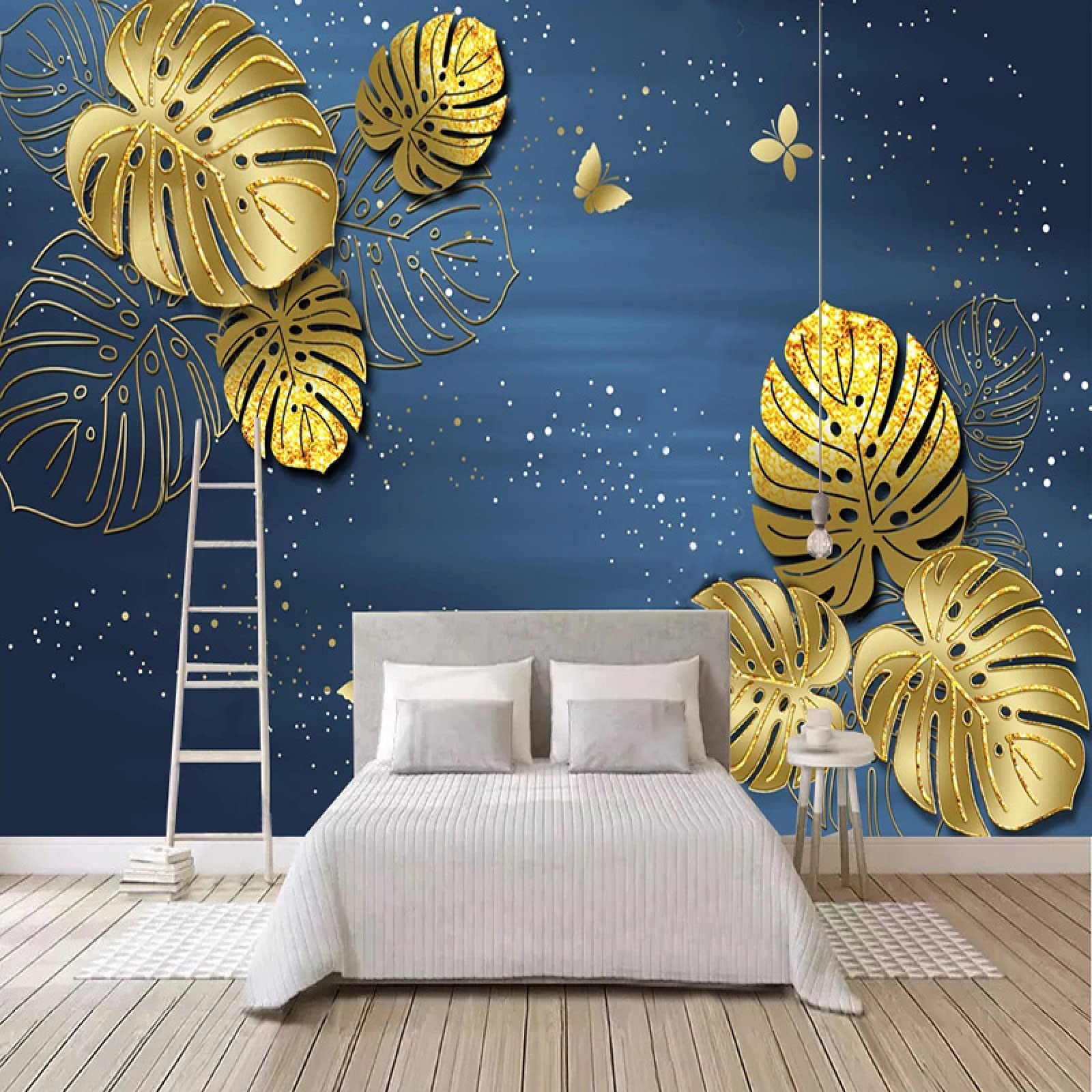 3D Golden Banana Leaf Peel and Stick Wallpaper Mural - Tropical Plant Leaves Design for Living Room, Bedroom, Dining Room - 116