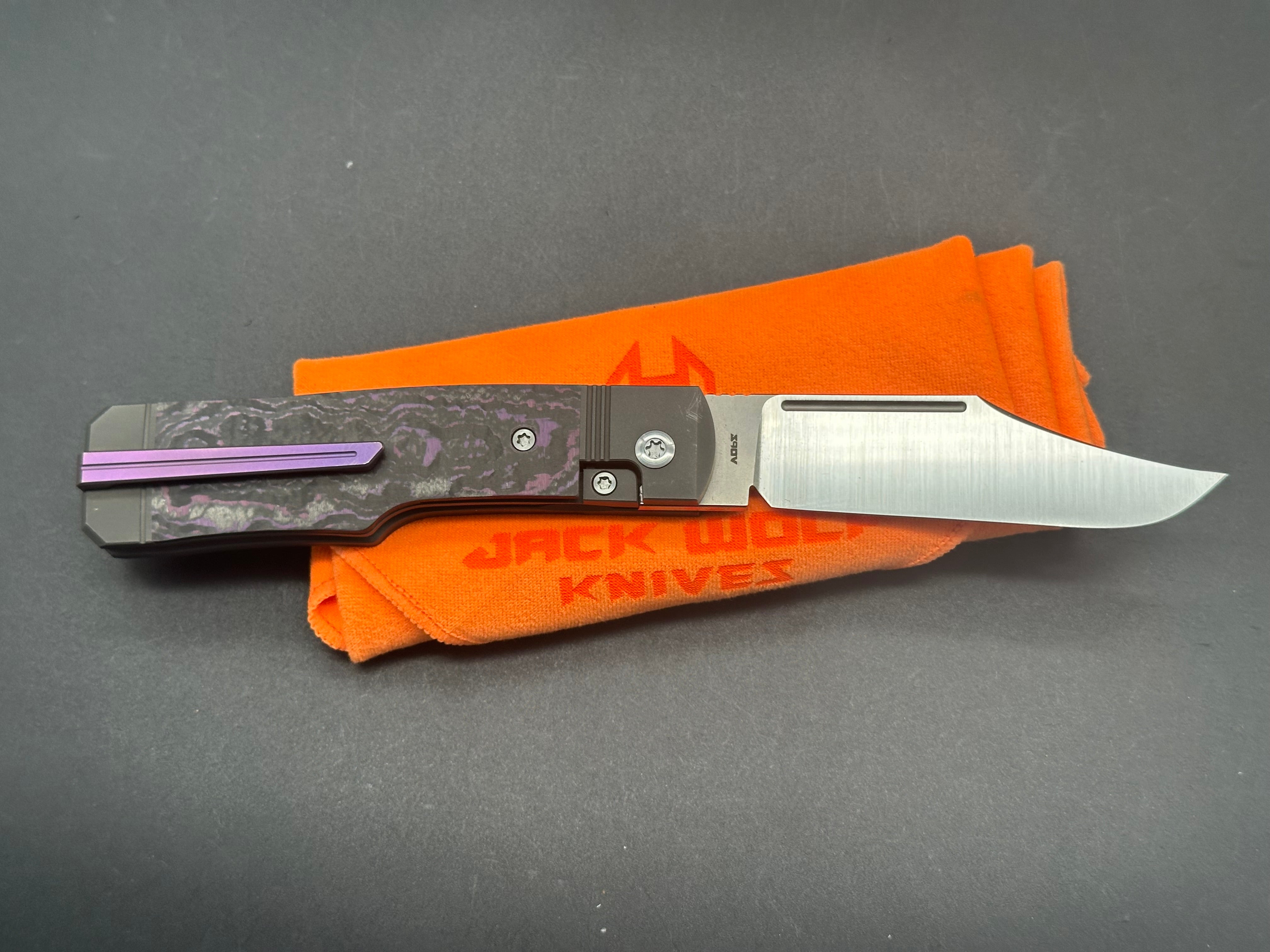 Jack Wolf Gunslinger Knife - Purple Haze Fat Carbon Handle with CPM S90V Steel Blade | Premium EDC Pocket Knife for Outdoor Camping, Hiking & Survival Gear