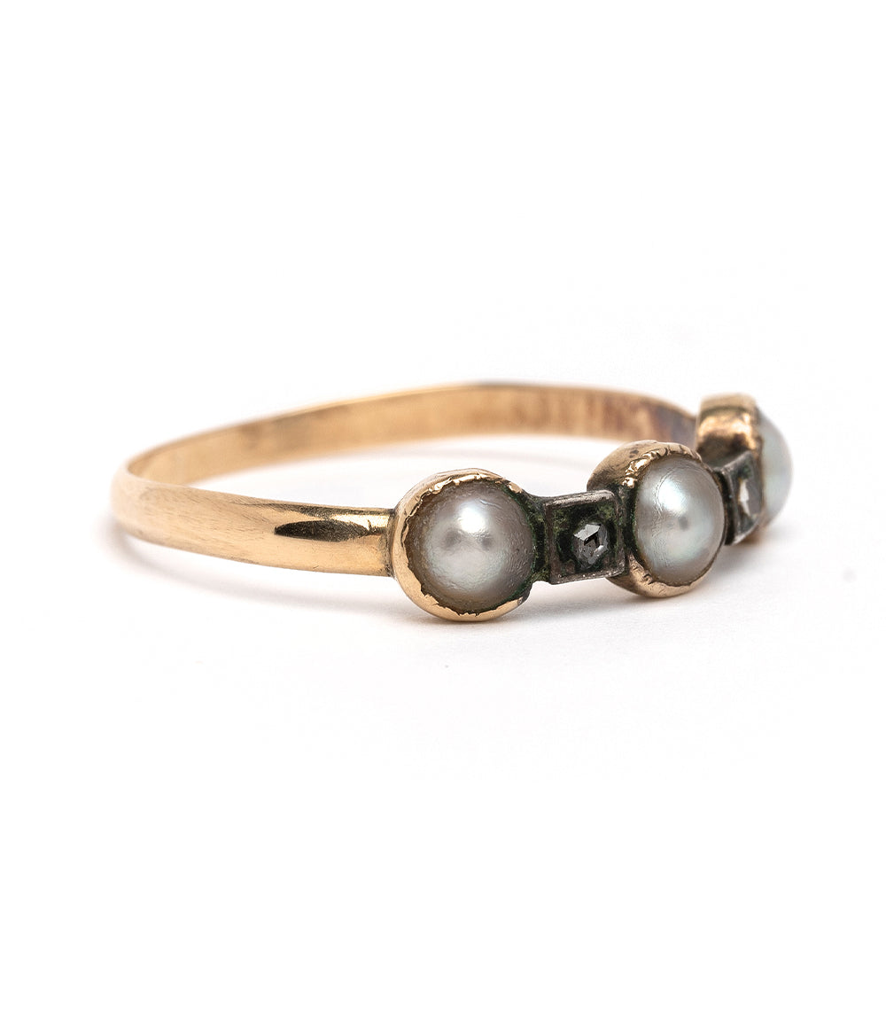 Vintage Pearl and Diamond Stacking Ring - Elegant Wedding Band, Anniversary Gift for Her - Perfect for Stacking, Layering, and Special Occasions