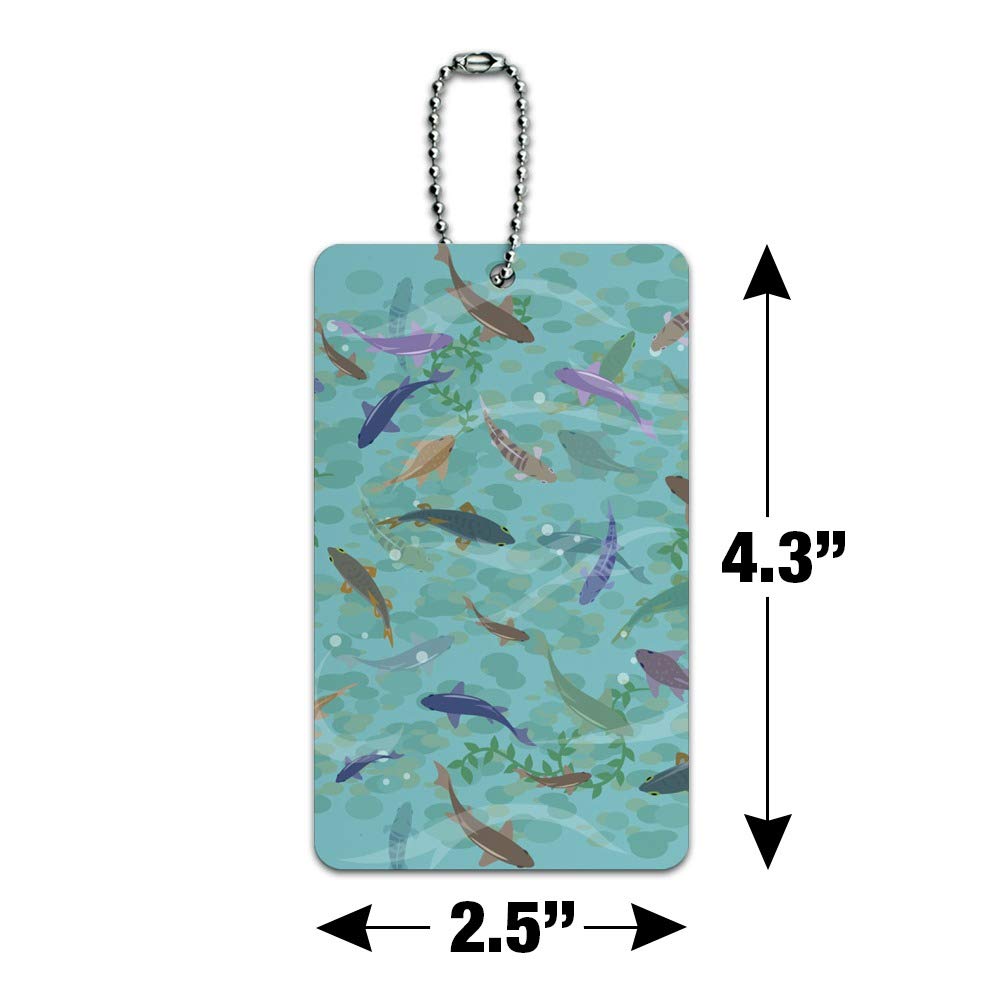 Fish Swimming in River Pattern Luggage Tag - Waterproof Suitcase ID Card Holder for Travel Bags - Perfect for Carry-Ons, Checked Luggage & Backpacks