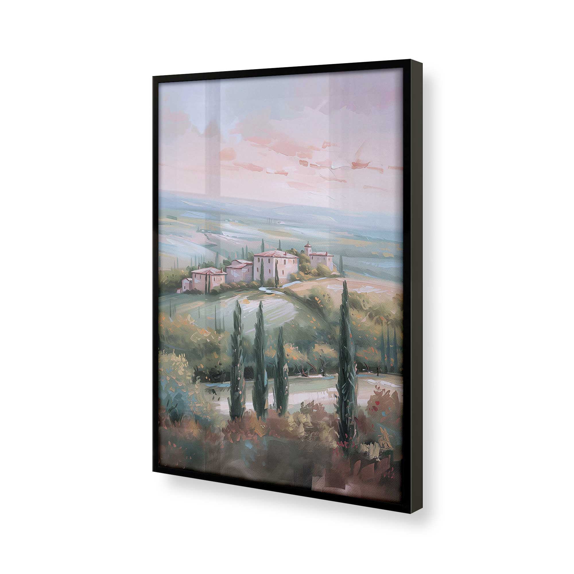 Tuscany Sunset Landscape Art Print - Dusk's Glow v1 Wall Decor for Living Room, Bedroom & Office