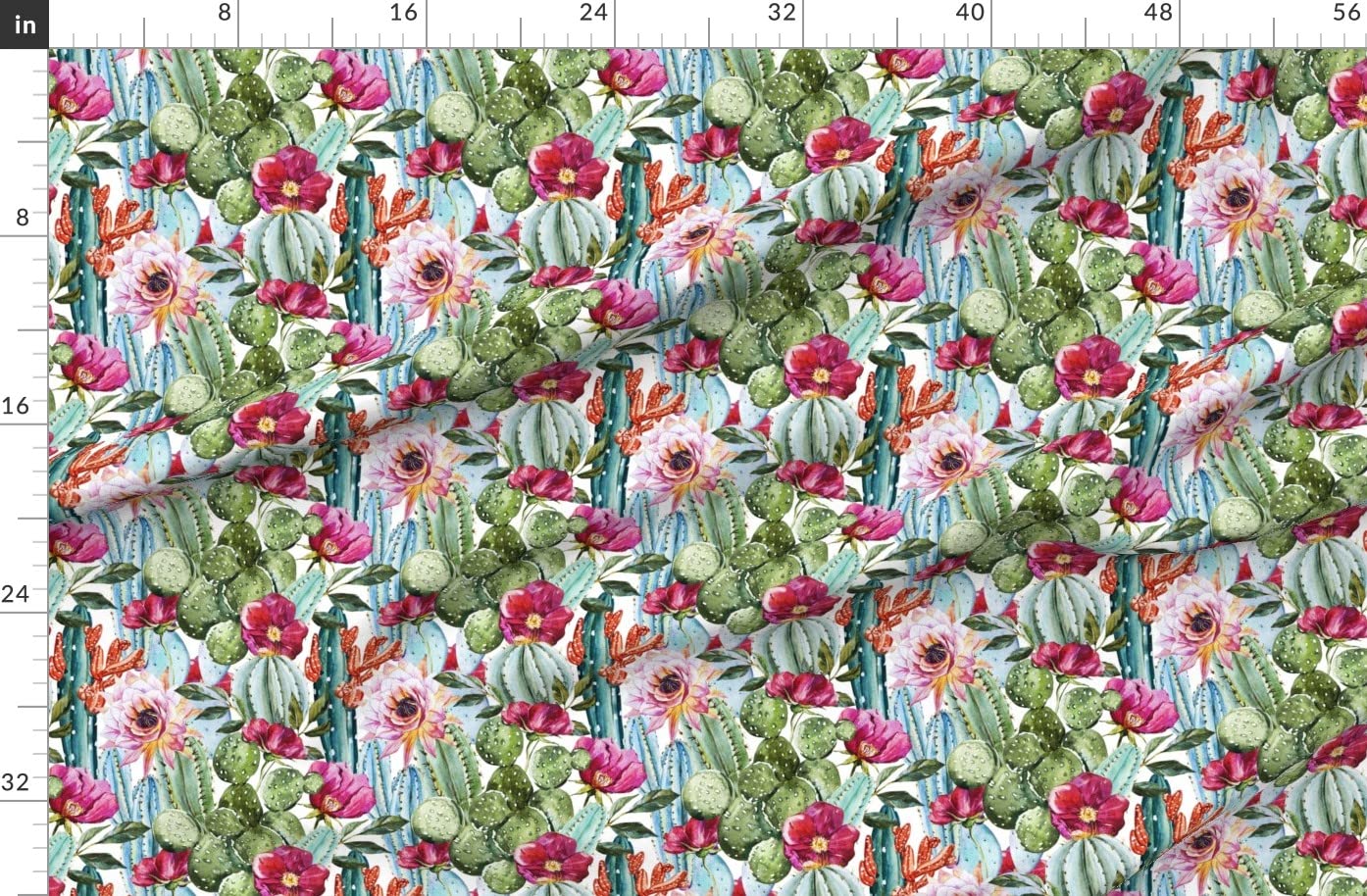 Watercolor Succulents & Cactus Print Fleece Fabric by The Yard - Soft DIY Sewing Material for Blankets, Loungewear, No-Sew Projects | Perfect for Home Decor, Baby Clothes & Crafting
