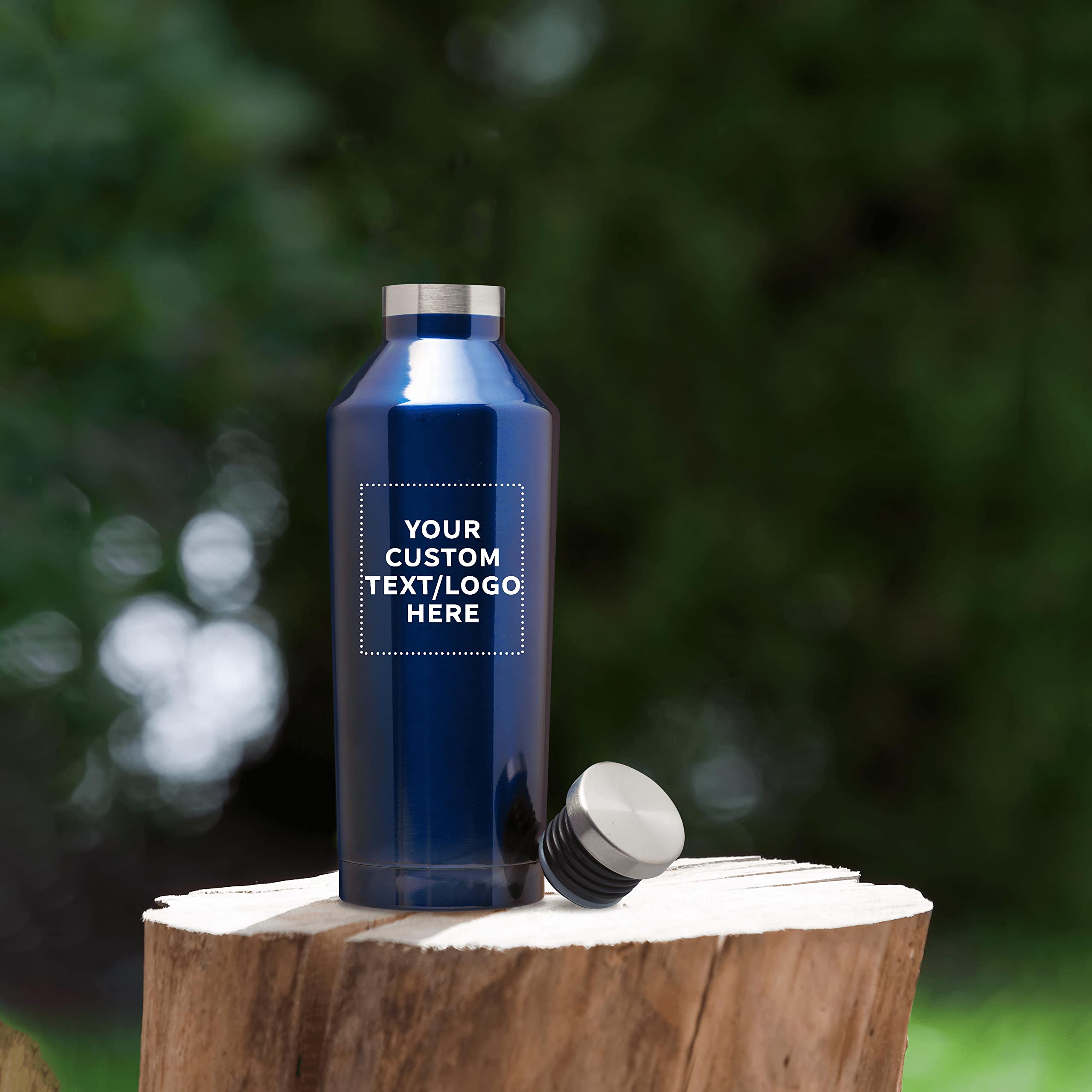 Custom Stainless Steel Water Bottles 17 oz (24-Pack) - Double Wall Insulated, Personalized Bulk Promotional Bottles for Hot & Cold Drinks - Coffee, Soda, Juice - Perfect for Office Gifts, Corporate Events & Branding Promotions - Blue