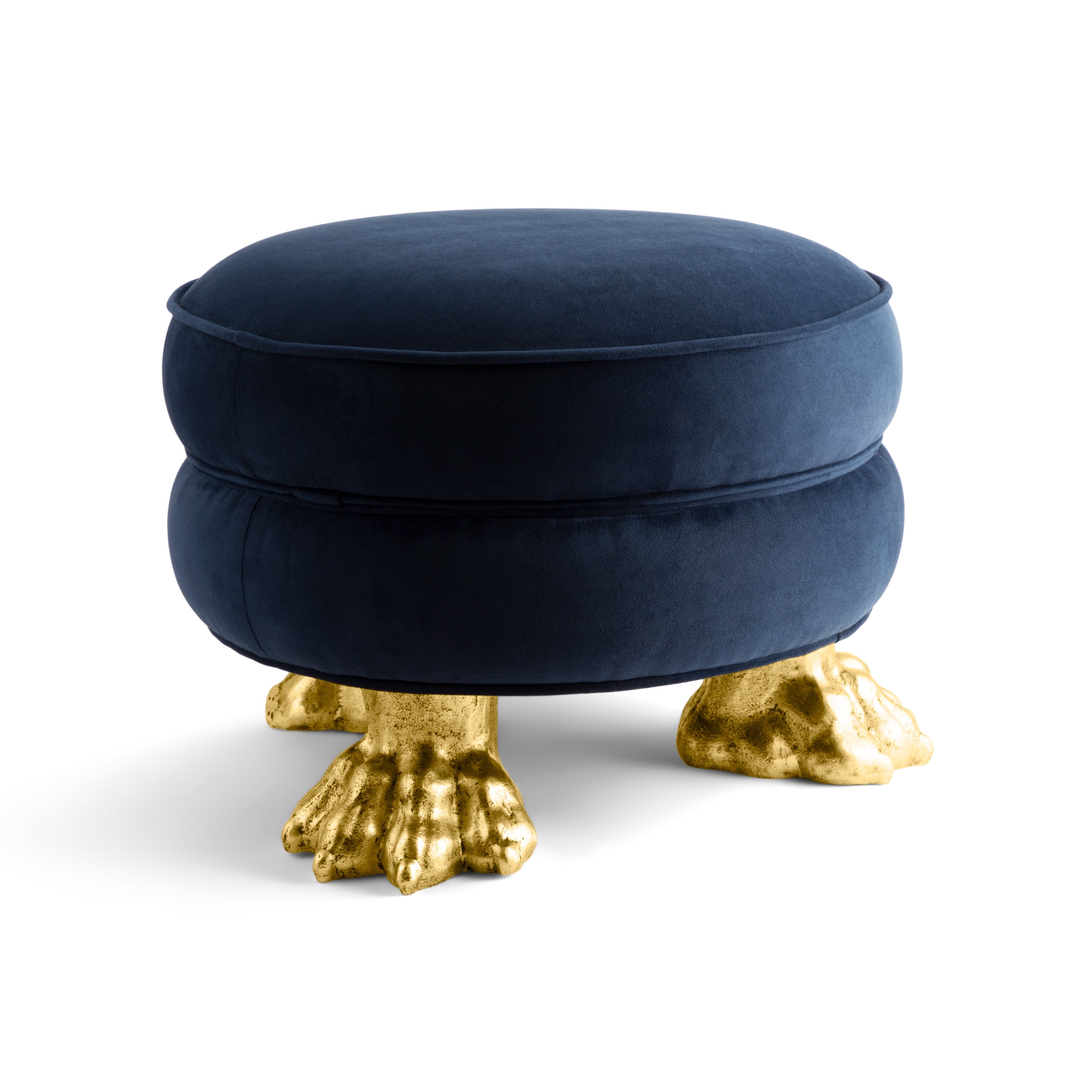 Premium Claw Foot Ottoman Stool - Soft Padded Round Pouf with Wooden Legs for Living Room, Bedroom & Office - Versatile Seating & Footrest for Home Decor
