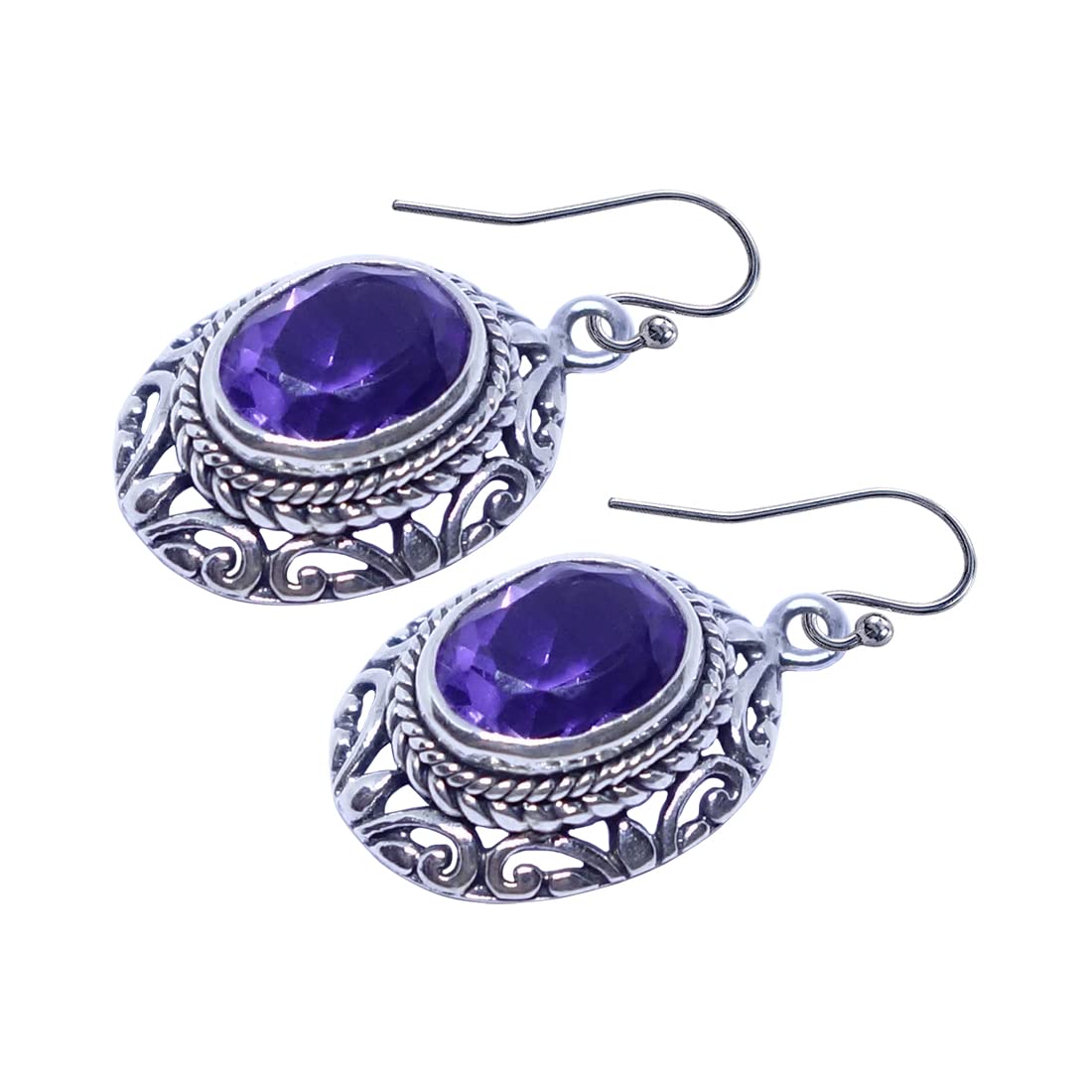 Handmade 925 Sterling Silver Purple Amethyst Gemstone Filigree Drop Dangle Earrings for Women - Unique Tribal Fashion Jewelry Gift for Birthday, Wedding & Special Occasions