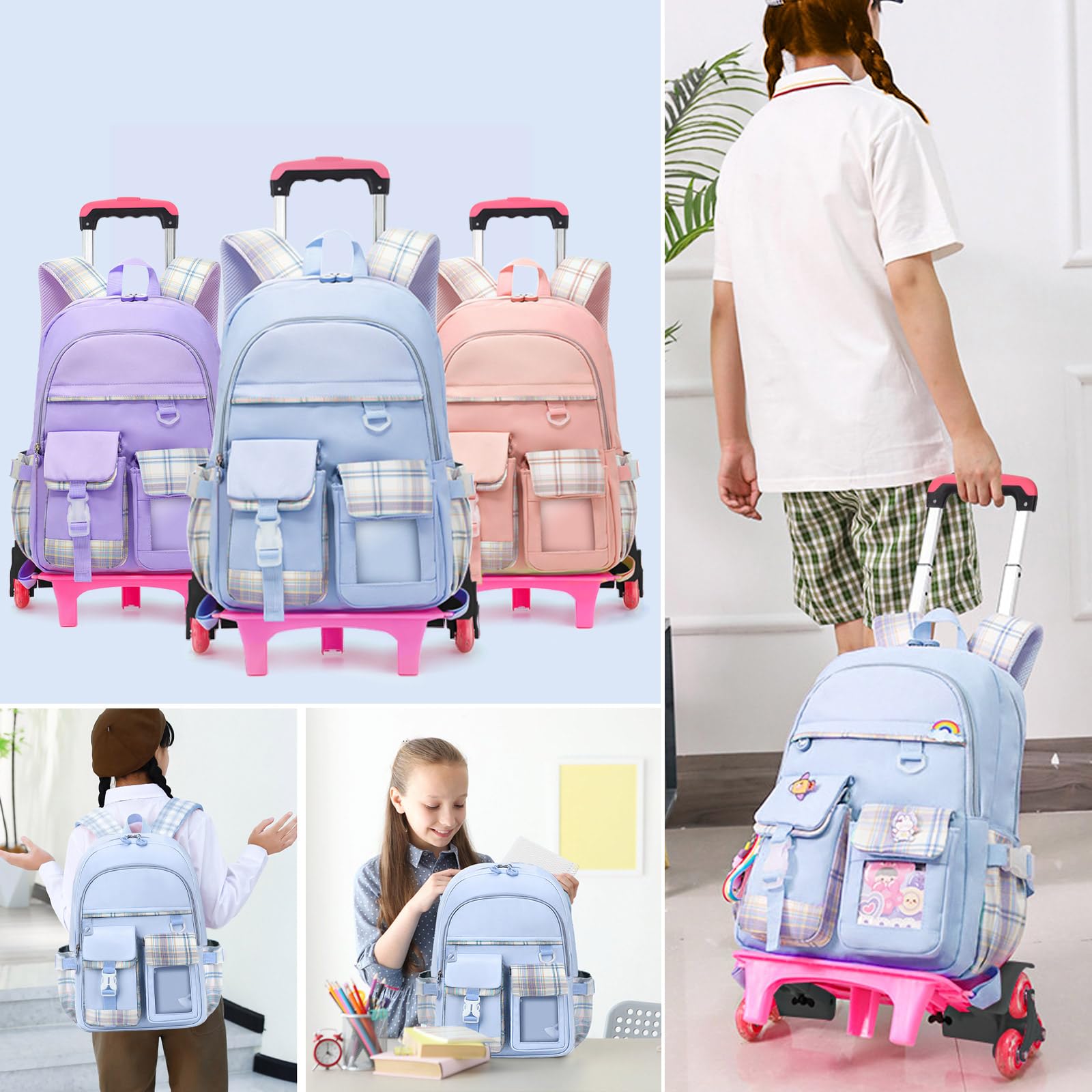 Cute Rolling Backpack for Girls - Wheeled School Backpack with Handle for Kids & Teens | Perfect for Travel, School, and Daily Use