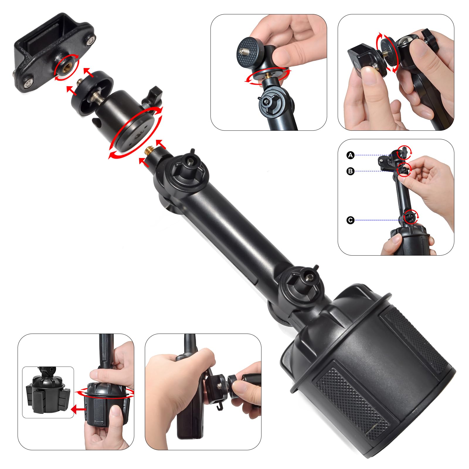TWAYRDIO Adjustable Height Cup Holder Mount for Baofeng, Retevis, Motorola Talkabout, Yaesu Handheld Walkie Talkies & Two-Way Radios - Perfect for Truck, SUV, Off-Road & Emergency Vehicle Use