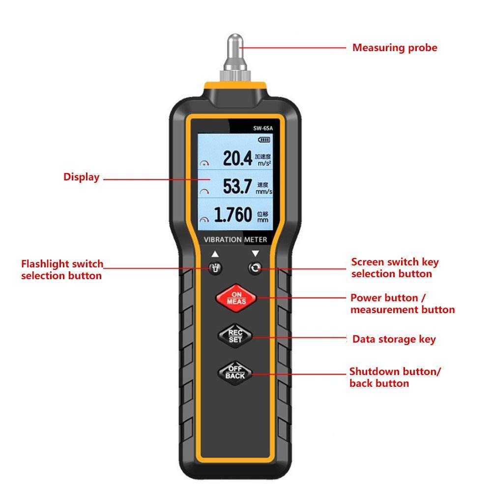 SW-65A Handheld Digital Vibration Analyzer Tester - Portable Vibration Meter for Equipment Monitoring & Predictive Maintenance - Ideal for Industrial Machinery, HVAC Systems & Automotive Diagnostics