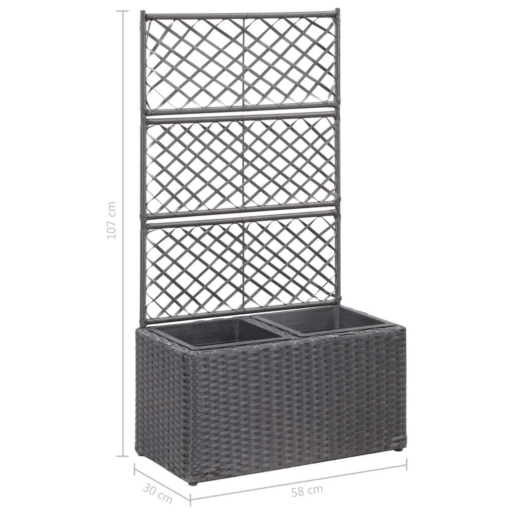 Black Poly Rattan Trellis Raised Garden Bed for Vines, Climbers, Vegetables & Flowers - Freestanding Elevated Planter with 2 Pots (22.8