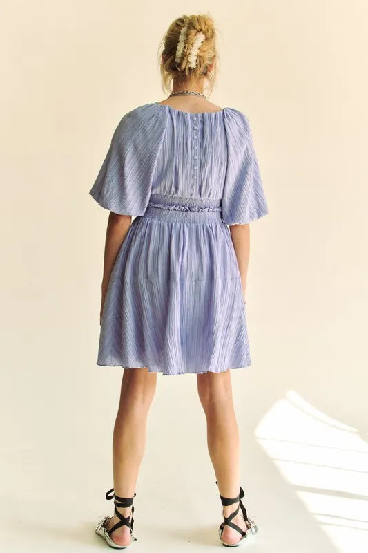 Lavender Back Button Puff Sleeve Mini Dress for Women | Summer Beach Resort Outfit | Perfect for Vacation, Wedding Guest & Date Night