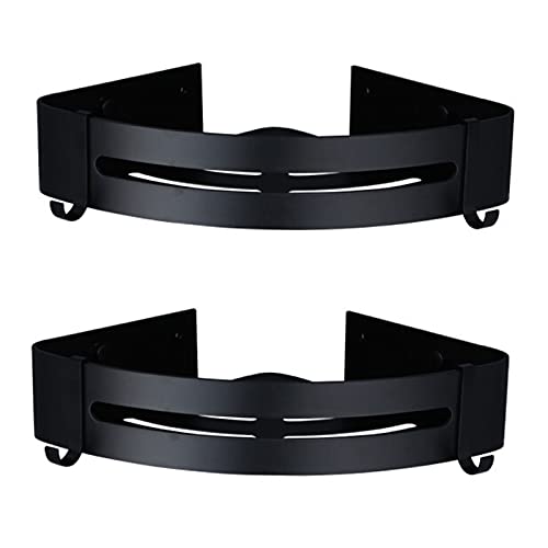 Floating Bathroom Shelves Set of 2 - Wall Mounted Storage Organizer for Shower, Toiletries & Decor - No Drill Installation - Black Small Wall Shelves for Bathroom, Kitchen & Bedroom Organization