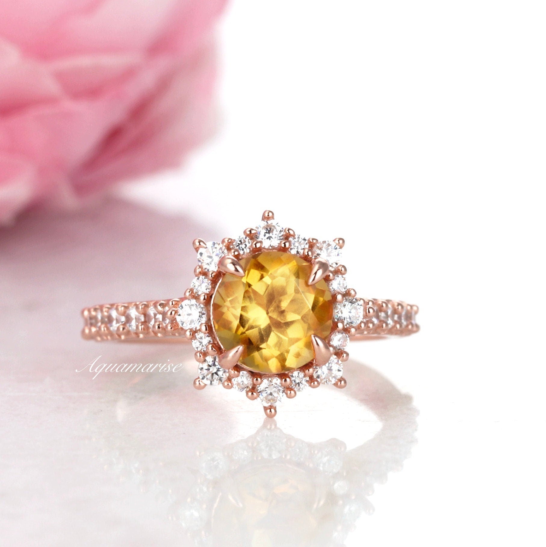 14K Rose Gold Vermeil Citrine Ring for Women - Elegant Aster Design, Perfect for Everyday Wear & Special Occasions