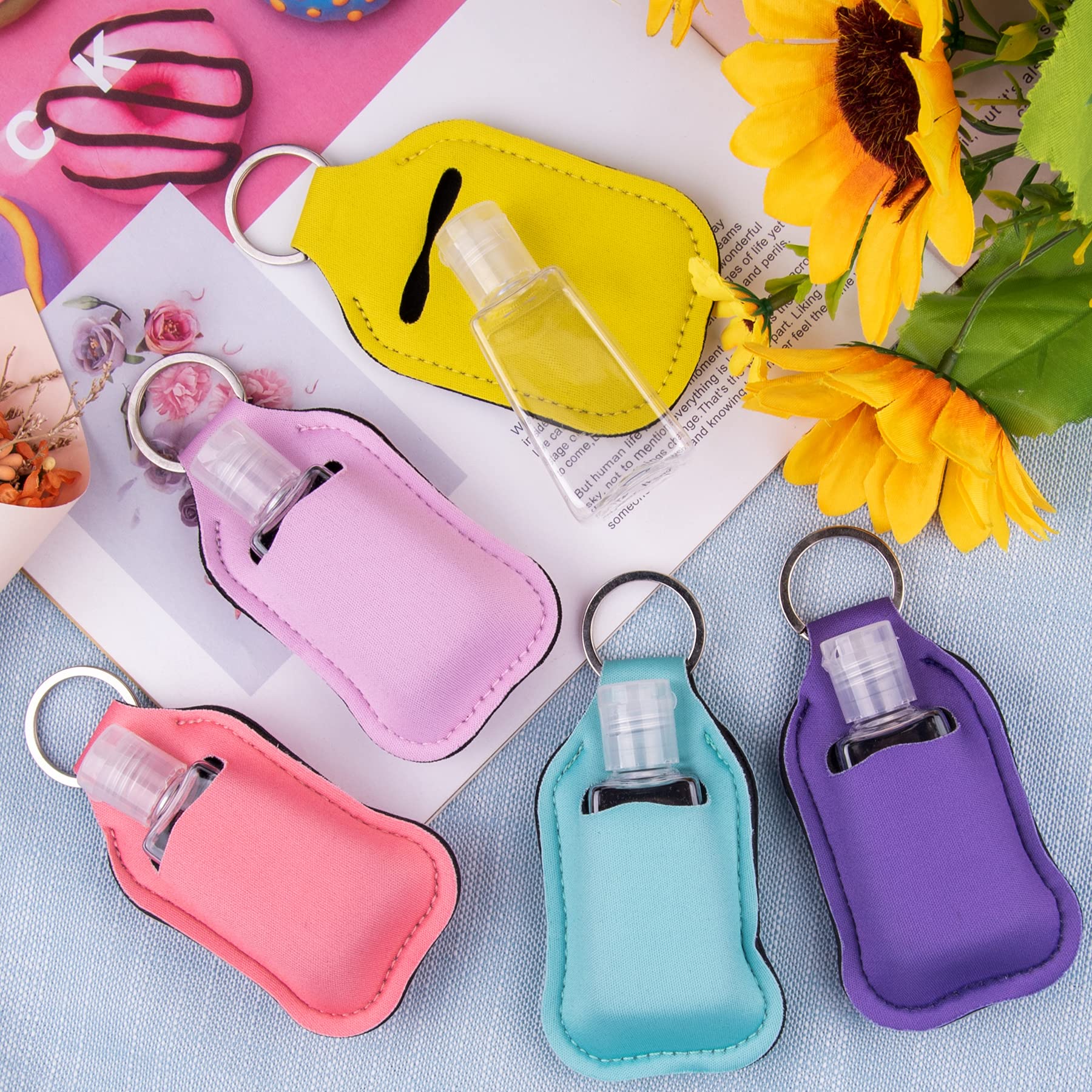 Duufin 60 Pack Hand Sanitizer Keychain Holders & Empty Travel Bottles Set - 30 Reusable Clear Bottles + 30 Sanitizer Holders for Backpack, Purse - Perfect for Travel, Gym, Office & Daily Hygiene