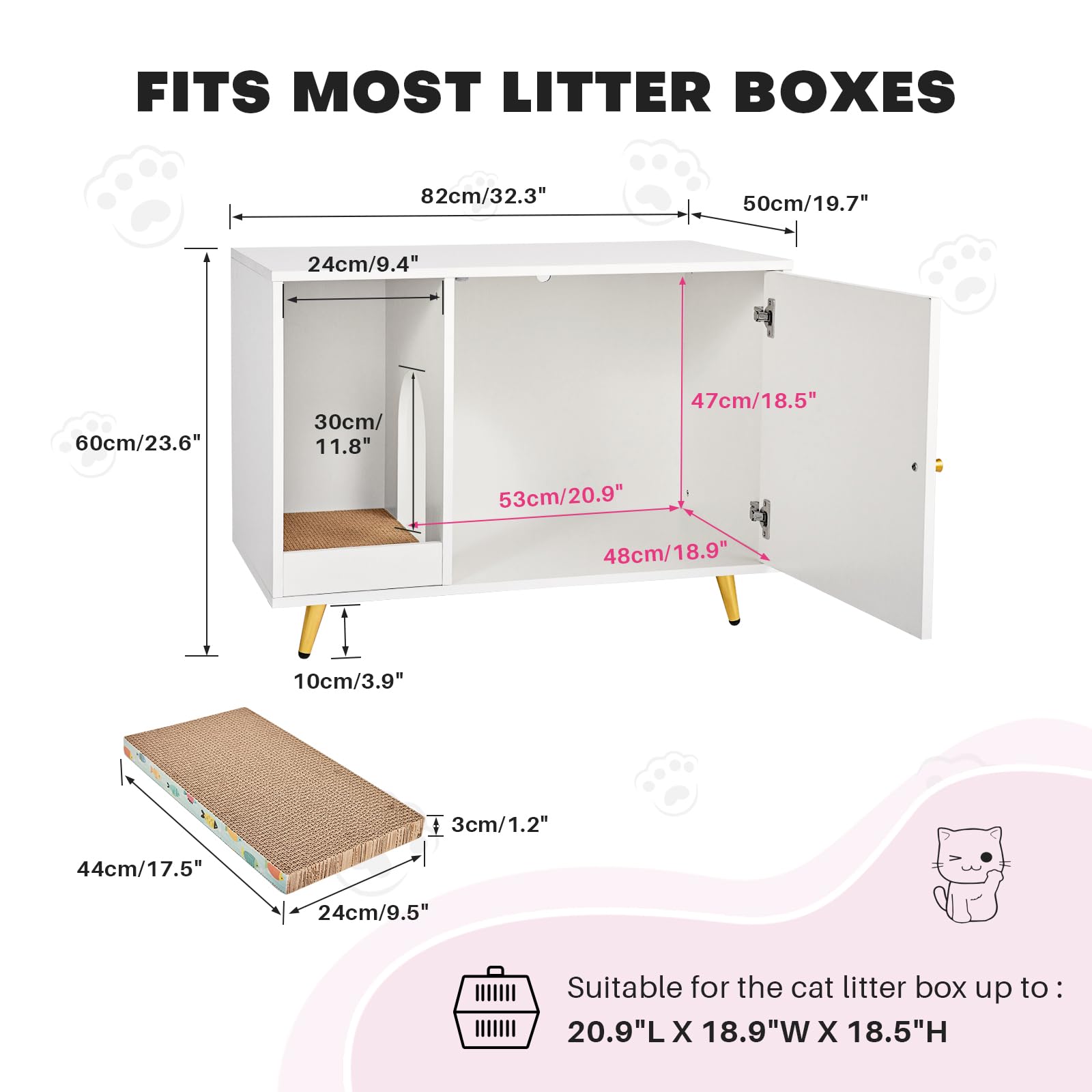 **Hidden Cat Litter Box Enclosure - Wooden Cat Washroom Cabinet with Scratcher, Kitten House & Side End Table - Pet Crate Furniture for Most Cats & Litter Boxes (White) | Perfect for Living Rooms, Bedrooms & Small Spaces**