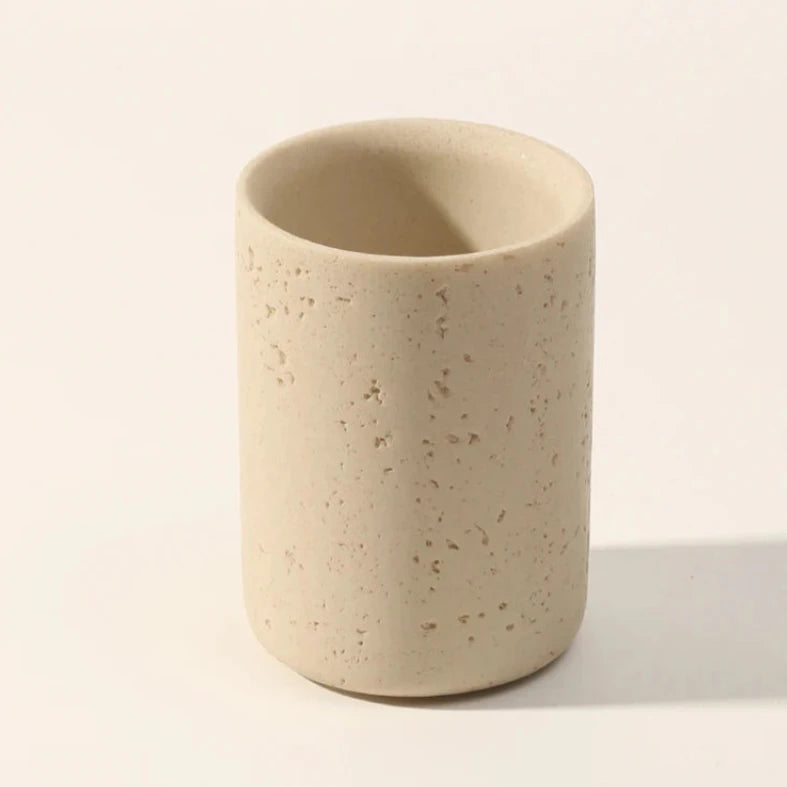 Natural Travertine Cave Stone Bathroom Accessories Set - Soap Dispenser, Toothbrush Holder & Tumbler - Spa Style Home Decor for Modern Bathrooms, Luxury Hotel Style Upgrade