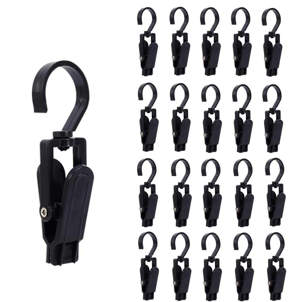 20 PCS Heavy Duty 360° Rotating Plastic Swivel Hooks - Strong Clothes Pins for Laundry, Beach Towels, Hats & Socks | Multi-Purpose Hanging Clips for Home, Travel & Outdoor Use
