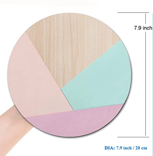 Round Wooden Mouse Pad - Pink, Green & Purple Splice Design, Washable Gaming Mousepad with Lycra Cloth & Non-Slip Rubber Base for Wireless Mouse - Perfect for Office, Gaming & Home Computer Use