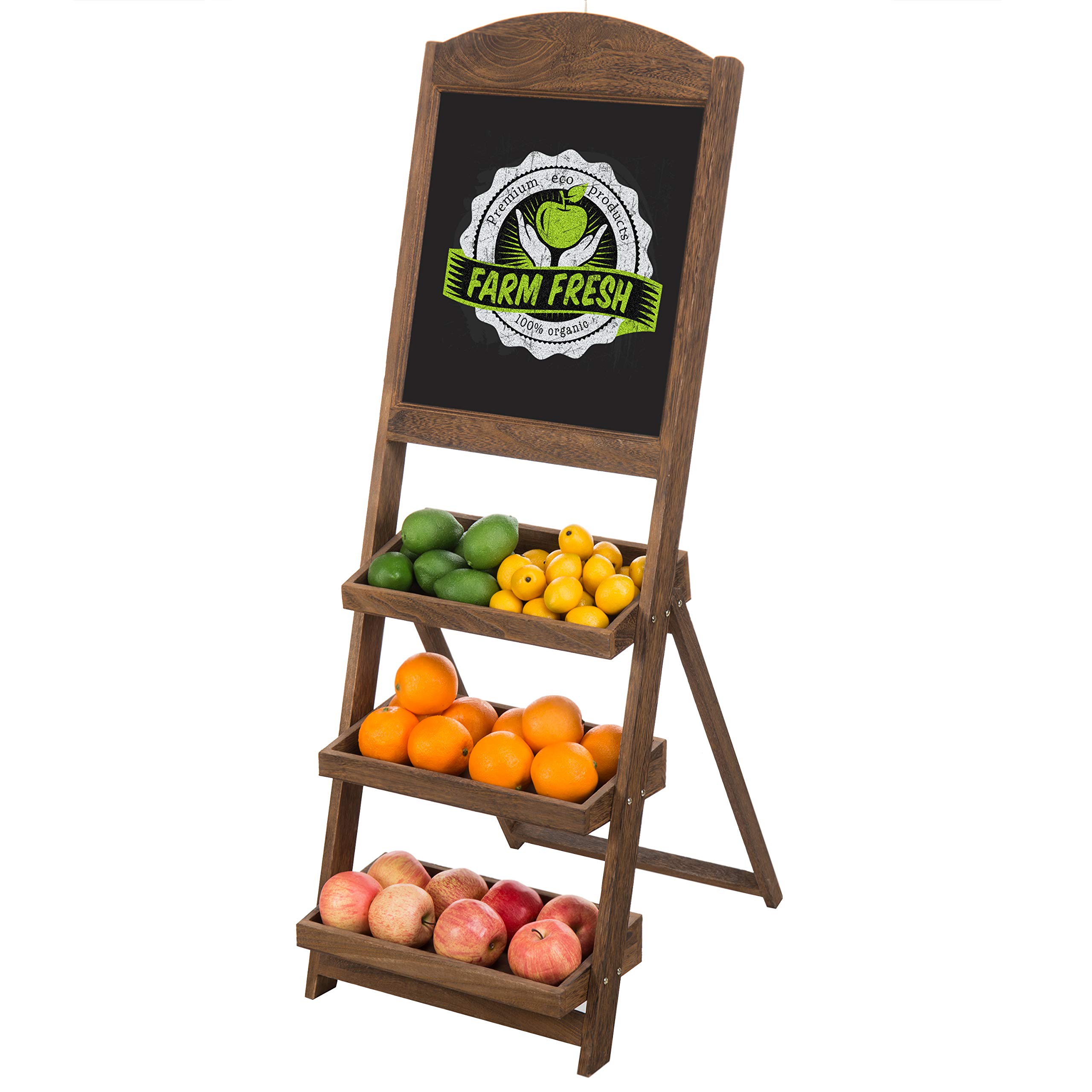 Rustic Burnt Wood Freestanding Chalkboard Easel with 3-Tier Display Shelves - Decorative Chalkboard Plant Stand for Home, Cafe, or Wedding Decor | Perfect for DIY Signs, Menu Boards & Indoor Plant Display