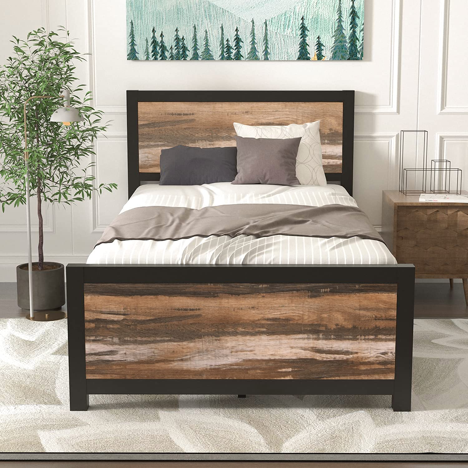 Twin Size Bed Frame with Headboard and Footboard - Sturdy Platform Bed with Metal Slats, 11