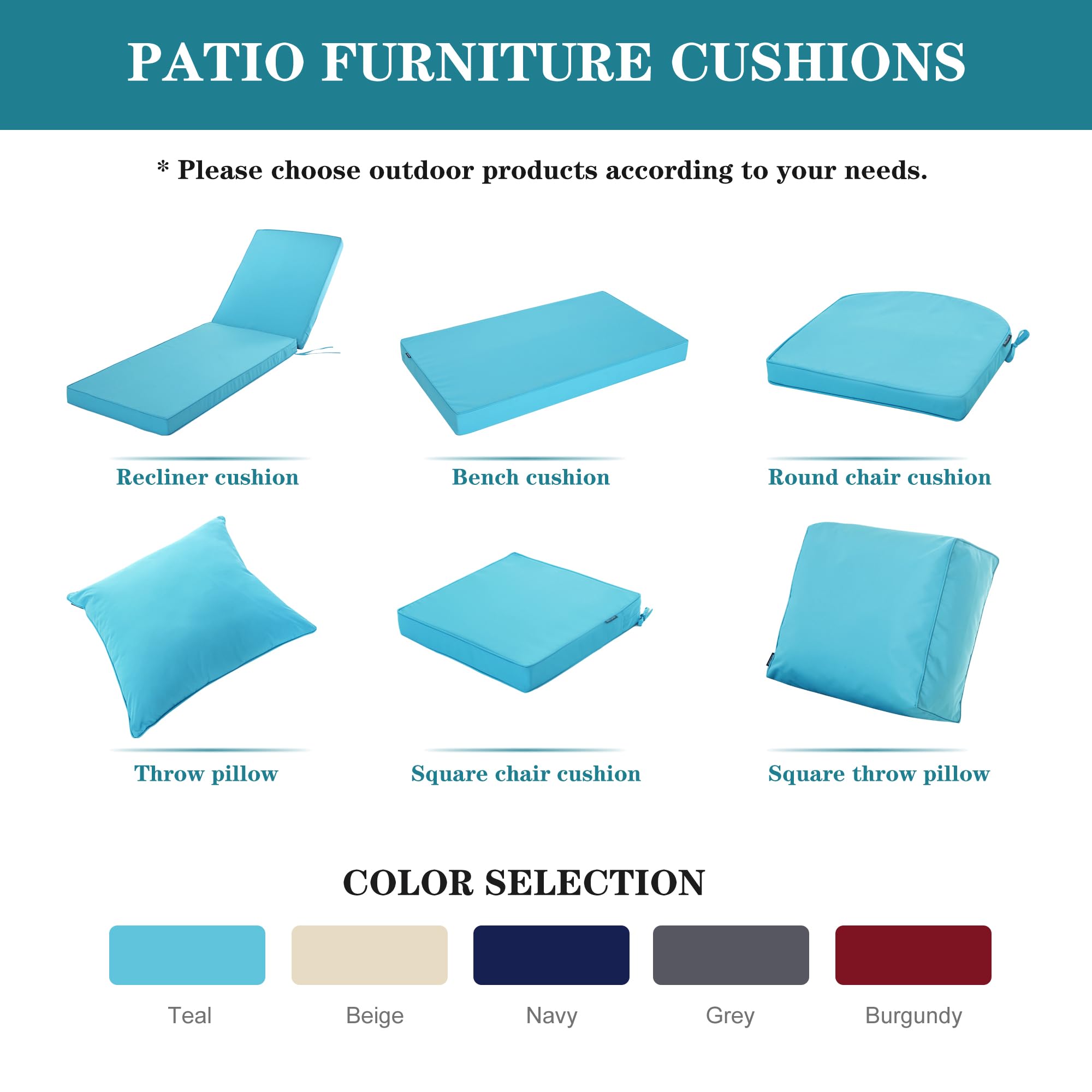 Waterproof Outdoor Chaise Lounge Cushion - Fade & Tear Resistant Patio Furniture Cushion for Poolside, Resort, Hotel (80x26x3 Inch, Teal) - Perfect for Sunbathing, Lounging by the Pool or Relaxing in Your Backyard
