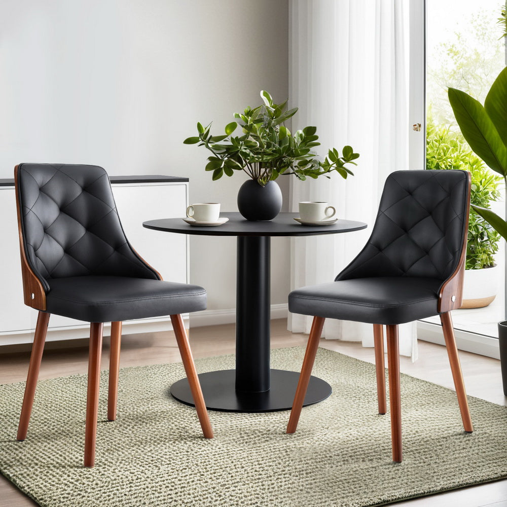 2 Pack Artiss Modern Dining Chairs - Black PU Leather Upholstered Kitchen Chairs with Metal Legs for Dining Room, Kitchen, Breakfast Nook & Home Decor