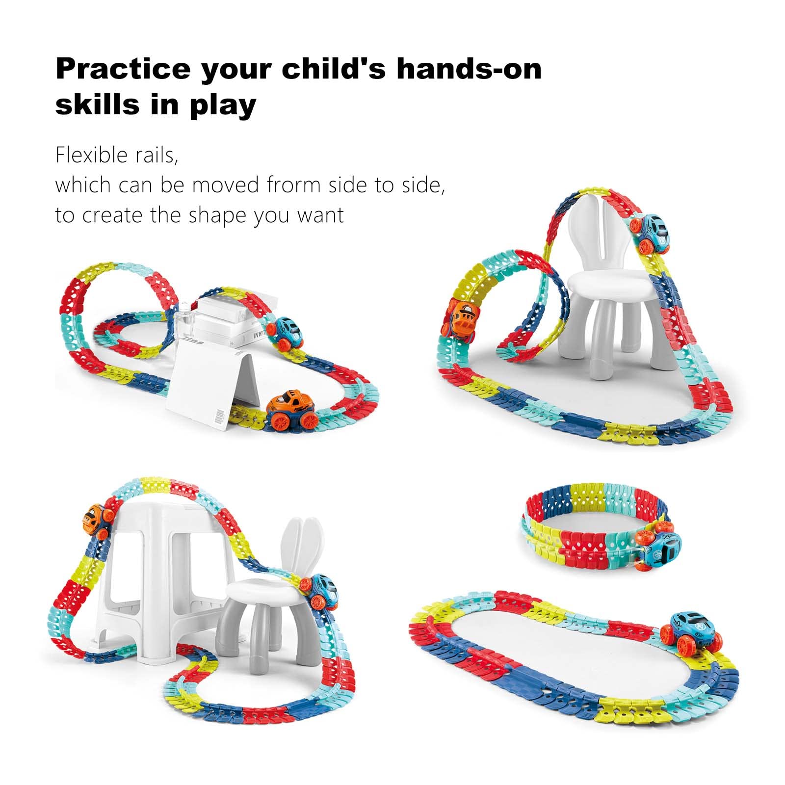 184-Piece Magic Race Car Track Set - Flexible & Changeable Toy for Boys & Girls Ages 3-12 - Perfect for Christmas & Birthday Gifts - Indoor & Outdoor Play Racing Fun