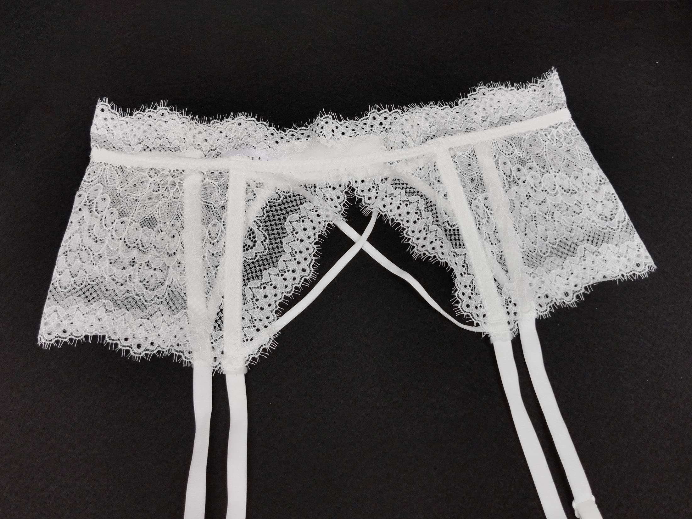 TVRtyle Black Lace Eyelash Garter Belt for Women - Sexy Metal Clip Stocking Holders for Thigh High Socks | Perfect for Bridal Lingerie, Boudoir Photography & Romantic Nights