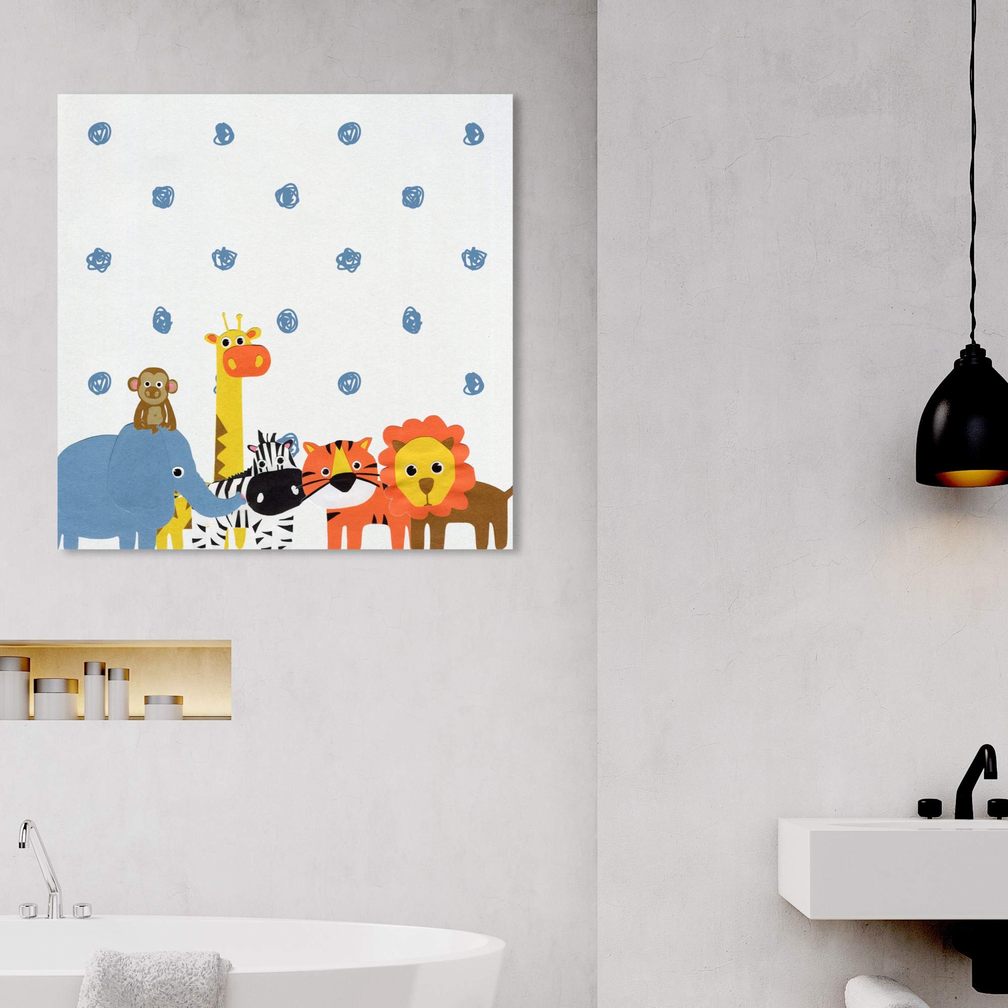 Kids Room Decor - Animals in The Rain Canvas Wall Art Prints | Nursery, Bedroom & Playroom Wall Decor