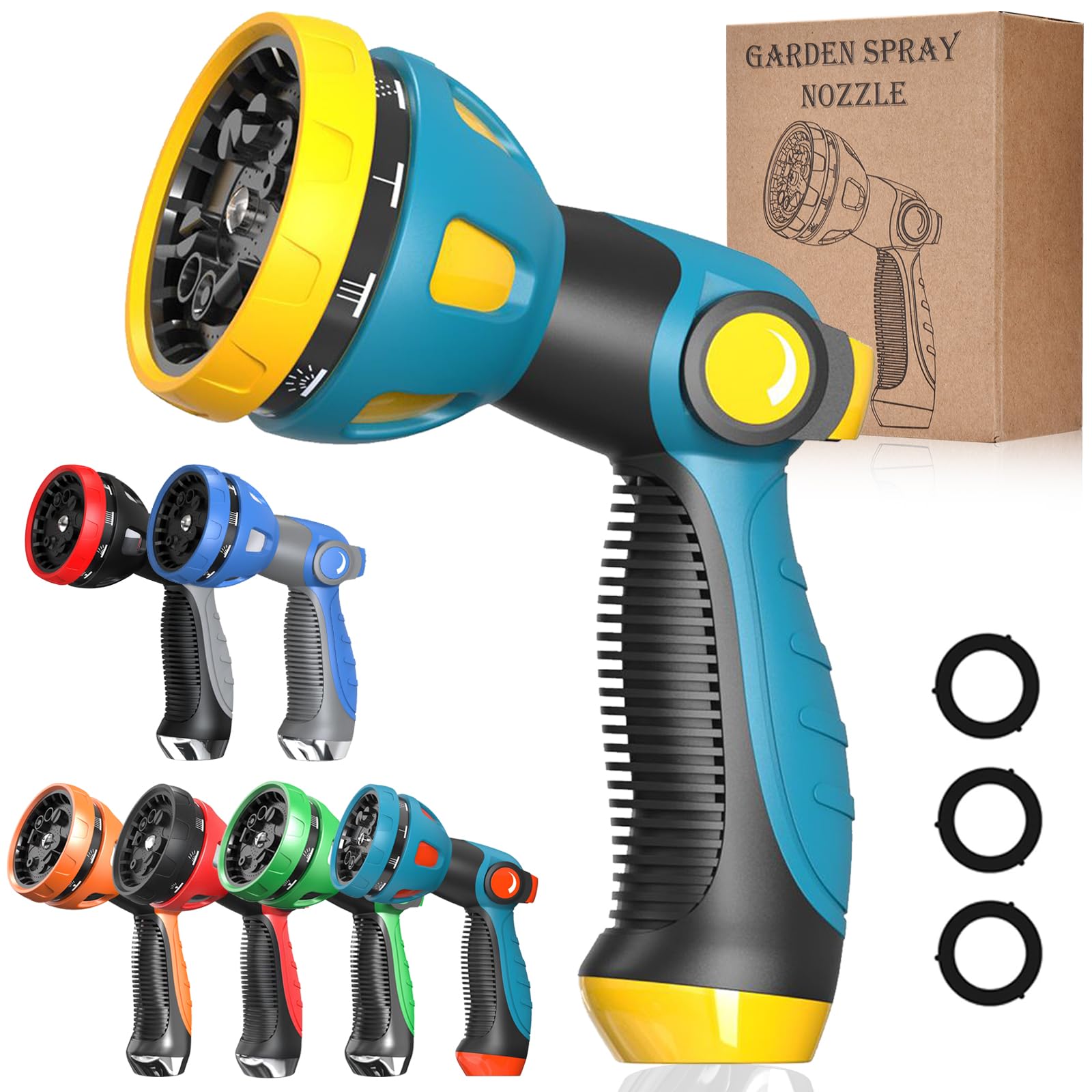 Metal Garden Hose Nozzle - 10 Adjustable Spray Patterns for Watering, Cleaning & Car Washing