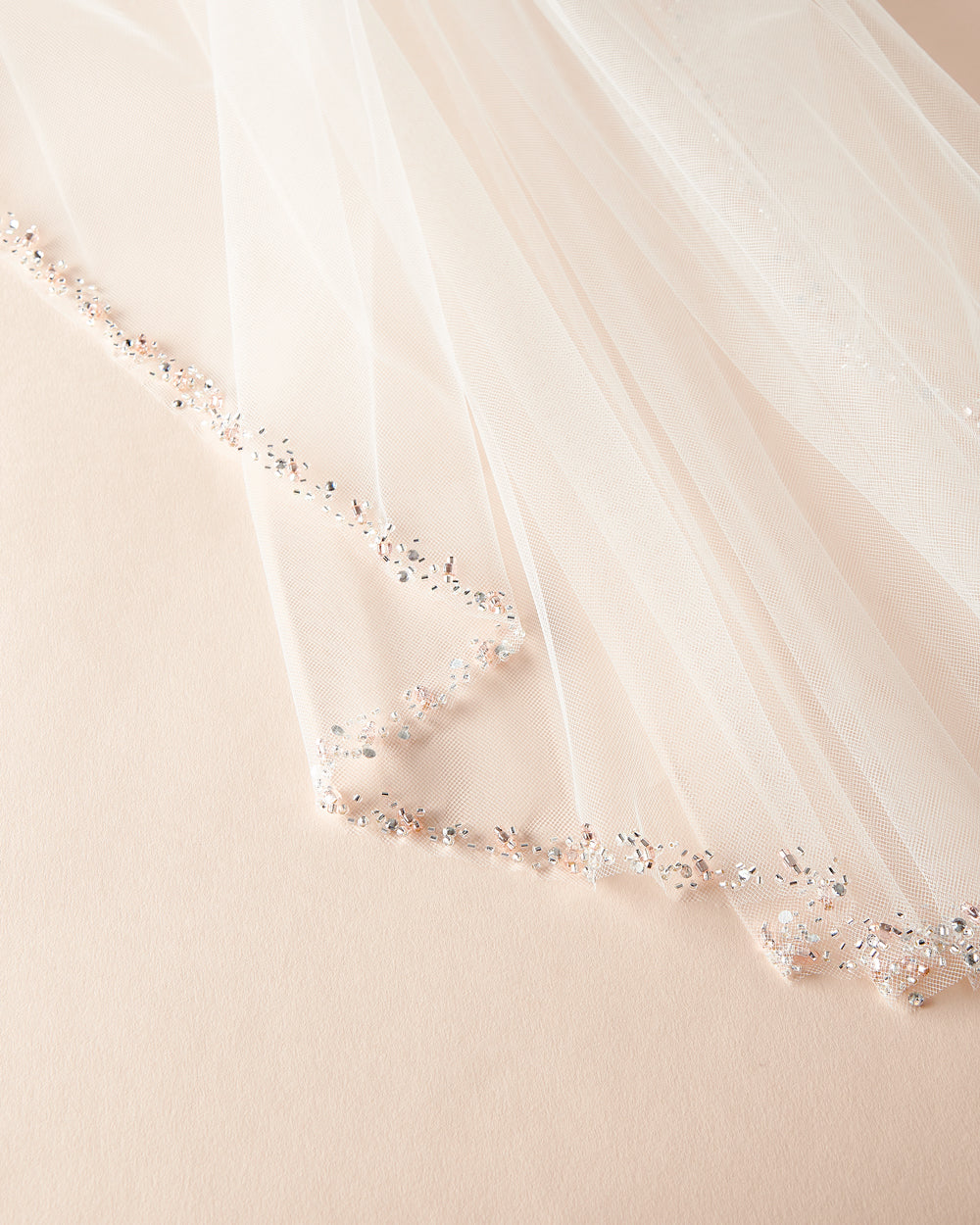 Elegant Blush Pink Beaded Wedding Veil with Pearl Accents - Perfect for Bridal Ceremonies, Photos & Special Occasions