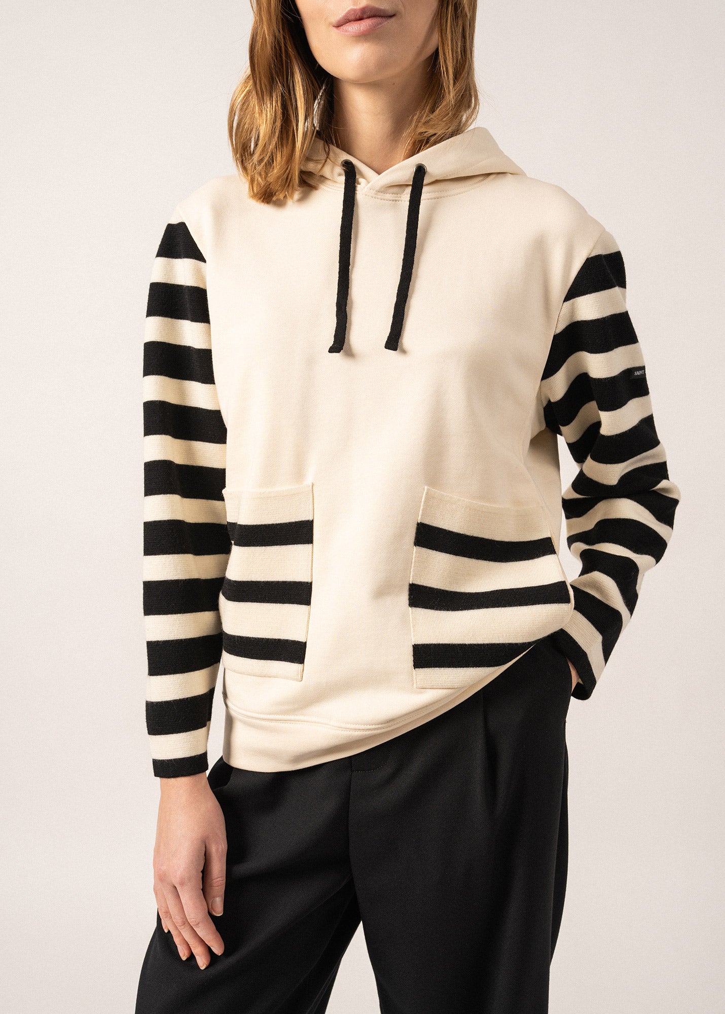 BLIZZARD Women's Wool & Cotton Hoodie by Isabelle Ballu - Cozy Winter Pullover for Outdoor Activities (Ivory/Black) | Perfect for Hiking, Camping & Casual Wear