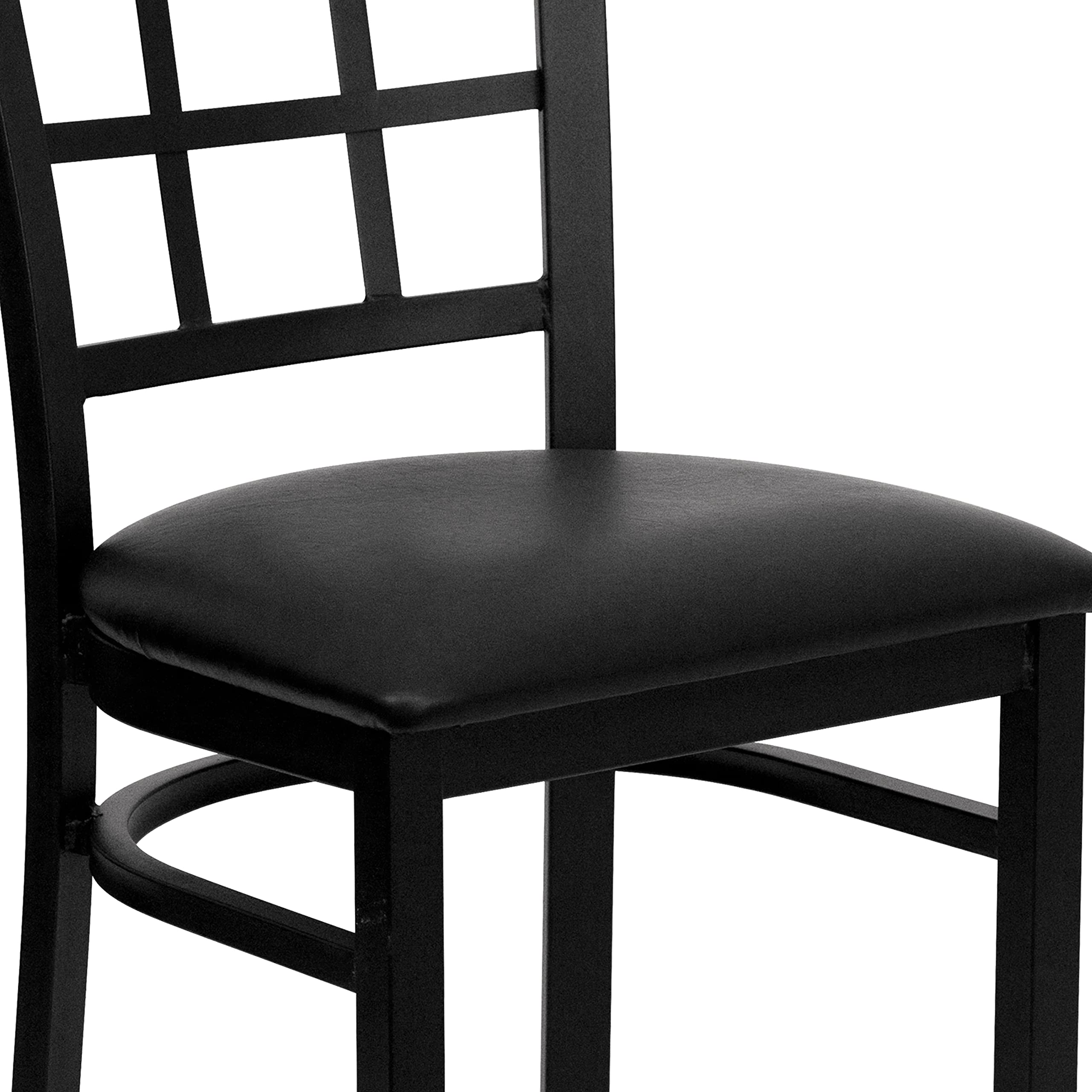 2 Pack Black Metal Restaurant Chairs with Vinyl Upholstery - Heavy Duty Commercial Dining Chairs for Cafes, Diners & Kitchen Counter Seating
