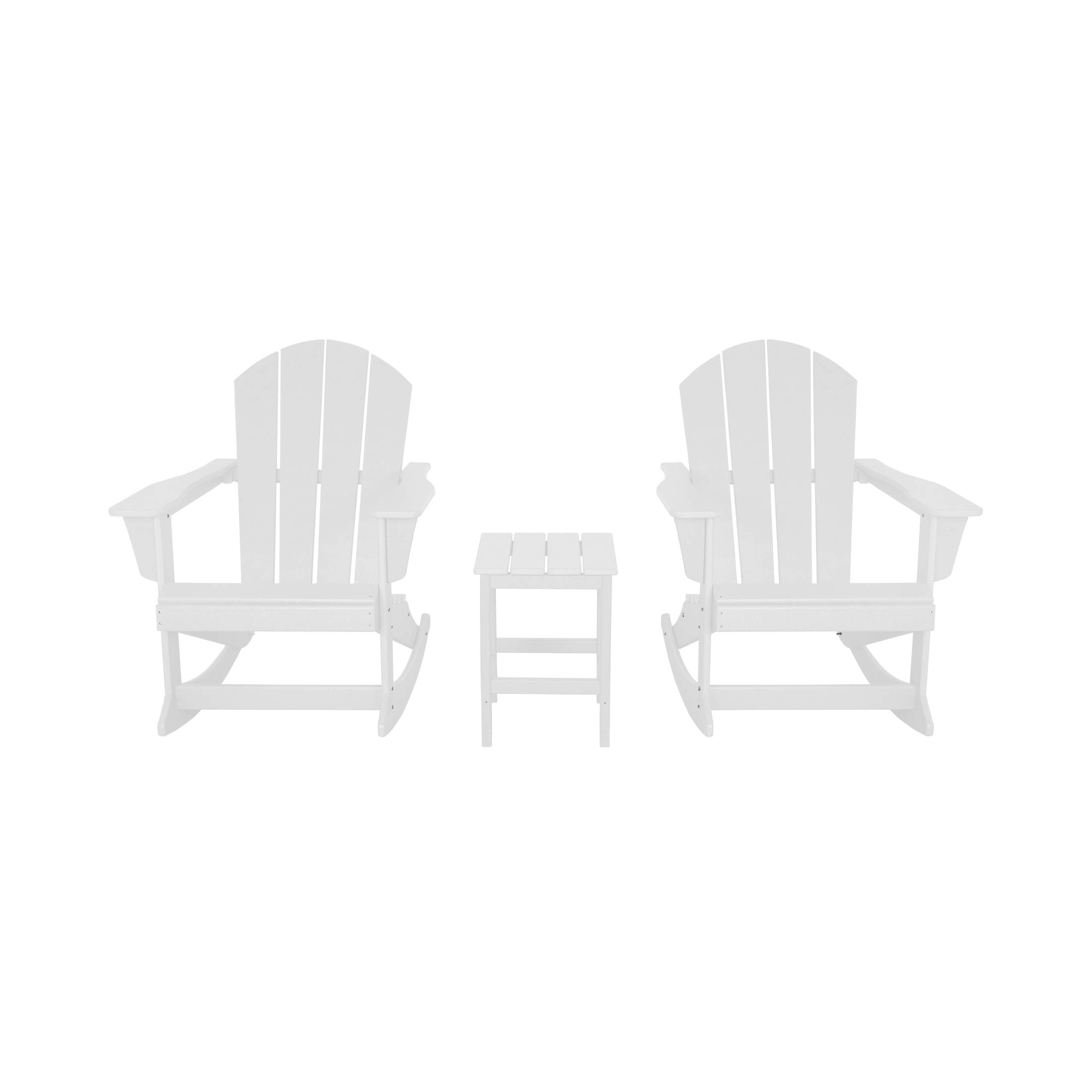 WO Home Furniture 3-Piece Patio Rocking Chair Set - Classic HDPE Outdoor Rocking Chairs for Porch, Garden & Backyard (White) - Perfect for Relaxing, Sunbathing & Outdoor Gatherings