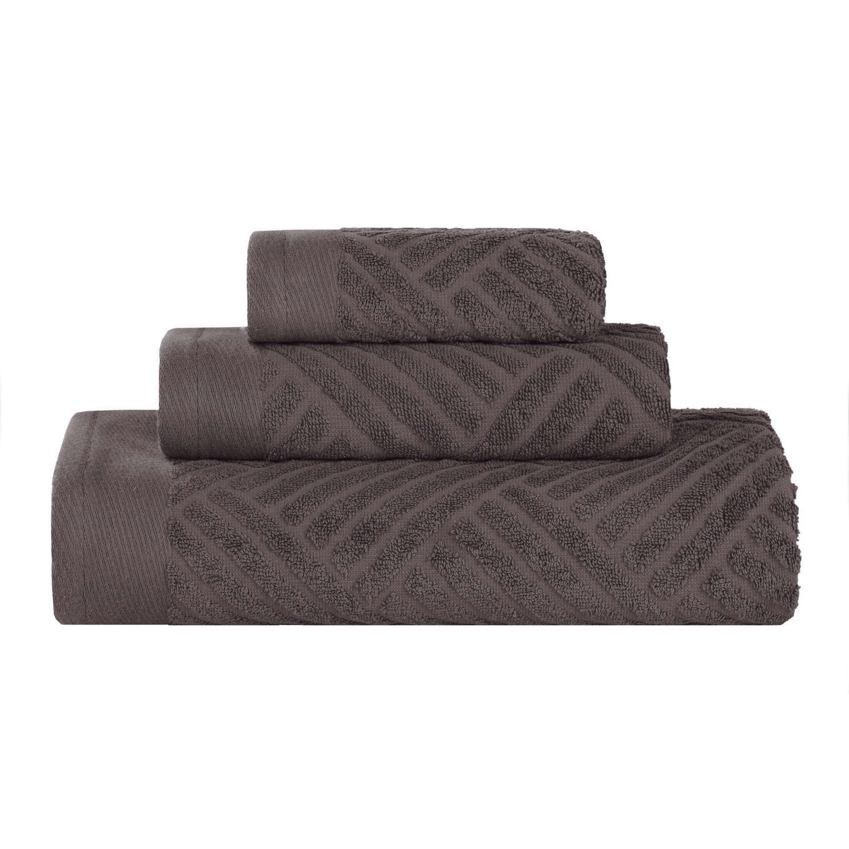 Premium Basketweave Jacquard Egyptian Cotton Towel Set - 3 Piece Plush Bath Towels for Spa, Bathroom & Luxury Home Decor - Medium Weight, Ultra Soft & Absorbent