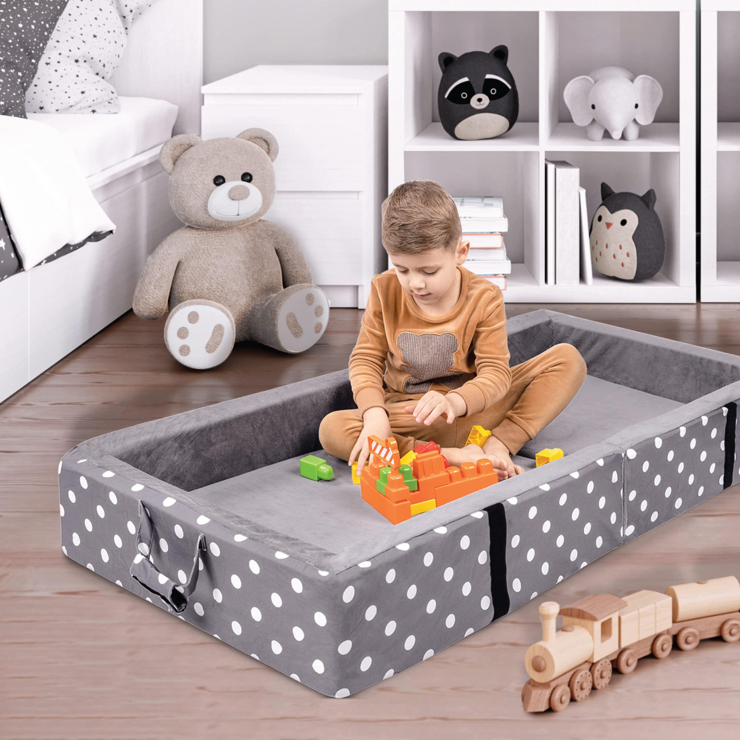Milliard Toddler Floor Bed with Washable Fitted Sheet - Portable & Foldable Kids Cot for Daycare, Travel & Home Use - Comfortable Grey Sleeping Bed for Toddlers & Preschoolers