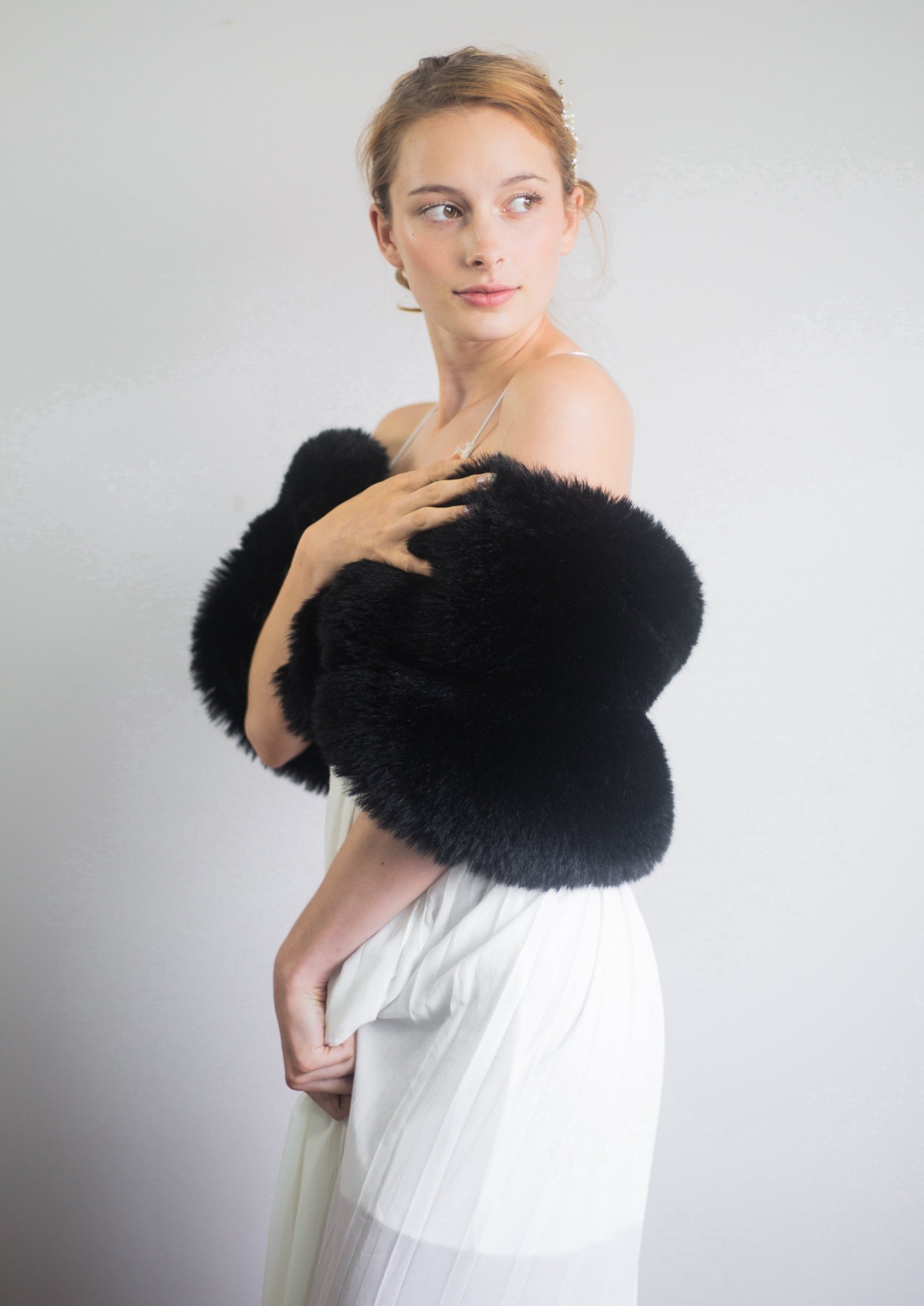 Luxury Black Faux Fur Shawl Wrap - Soft Winter Scarf for Women (Penelope Blk01) - Perfect for Evening Parties, Weddings & Cold Weather Fashion
