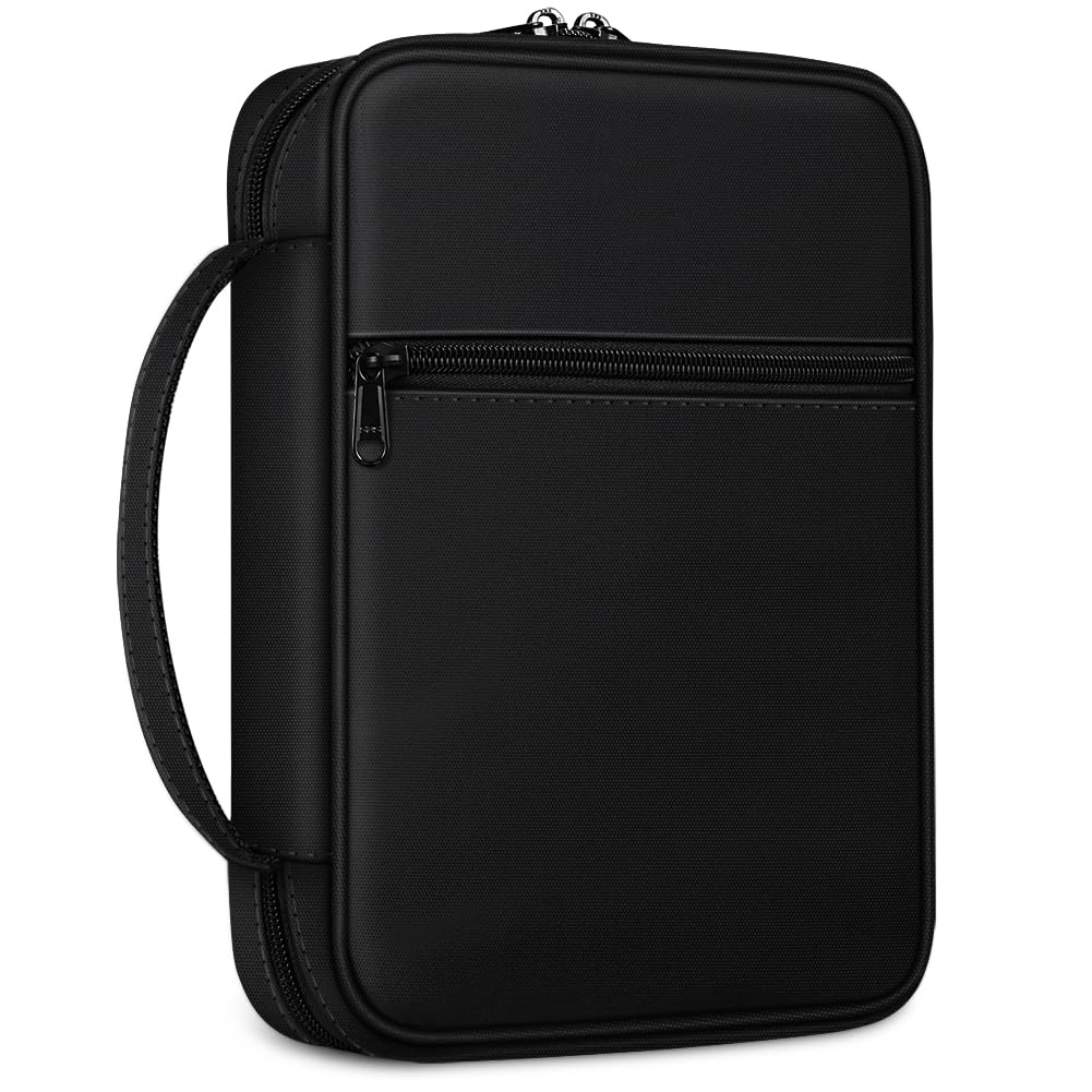 FINPAC Small Bible Cover with Handle & Zipper Pocket - Compact Protective Case for Church, Study & Travel - Durable Book Carrying Bag for Men, Women & Gifts (Black) - Perfect for Daily Devotion, Bible Study Groups & Church Services