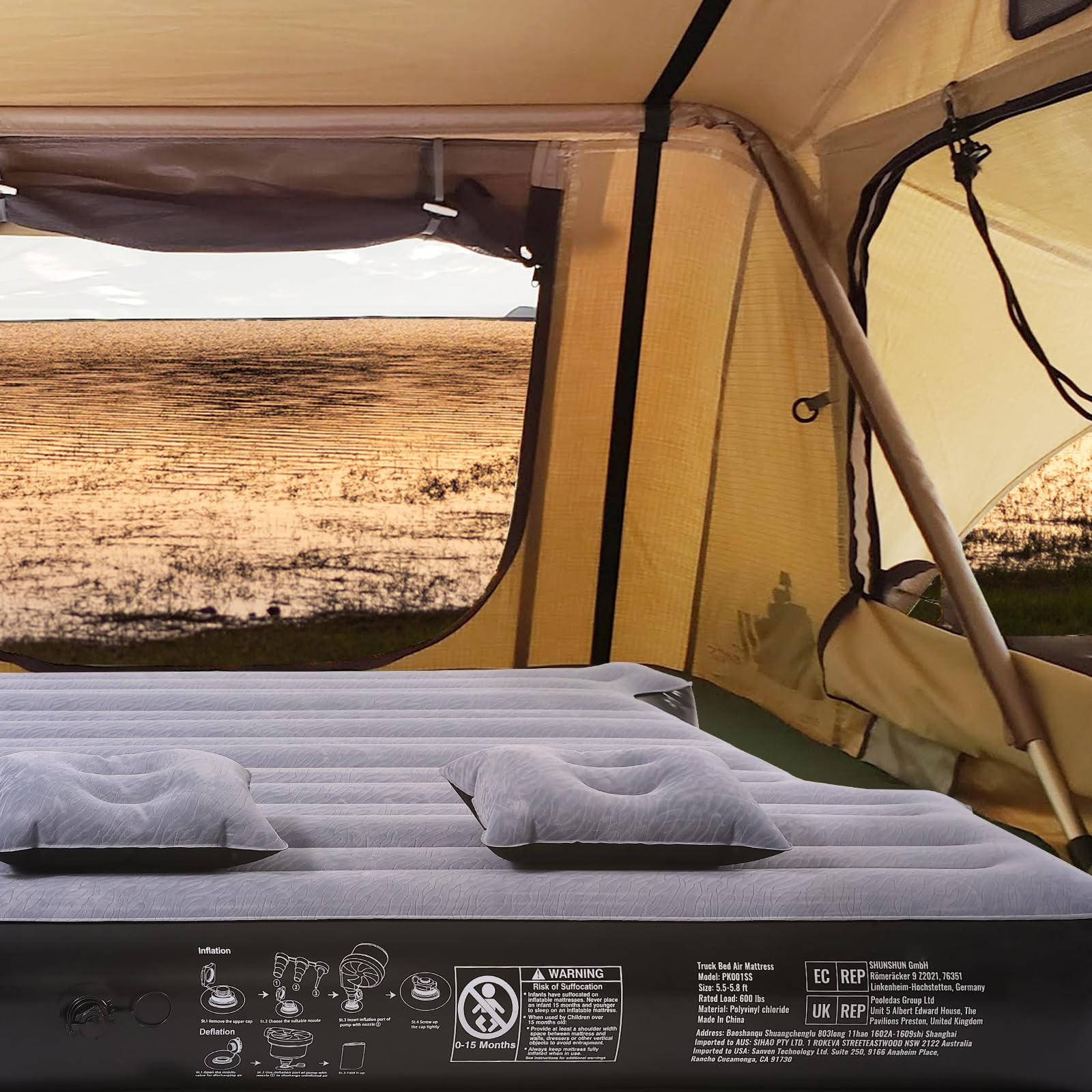 VEVOR Truck Bed Air Mattress for 5.5-5.8 ft Short Truck Beds - Inflatable Camping Mattress with 12V Air Pump, 2 Pillows & Carry Bag | Fits Silverado, RAM, F150, Sierra, Titan, Tundra | Perfect for Road Trips, Camping & Outdoor Adventures