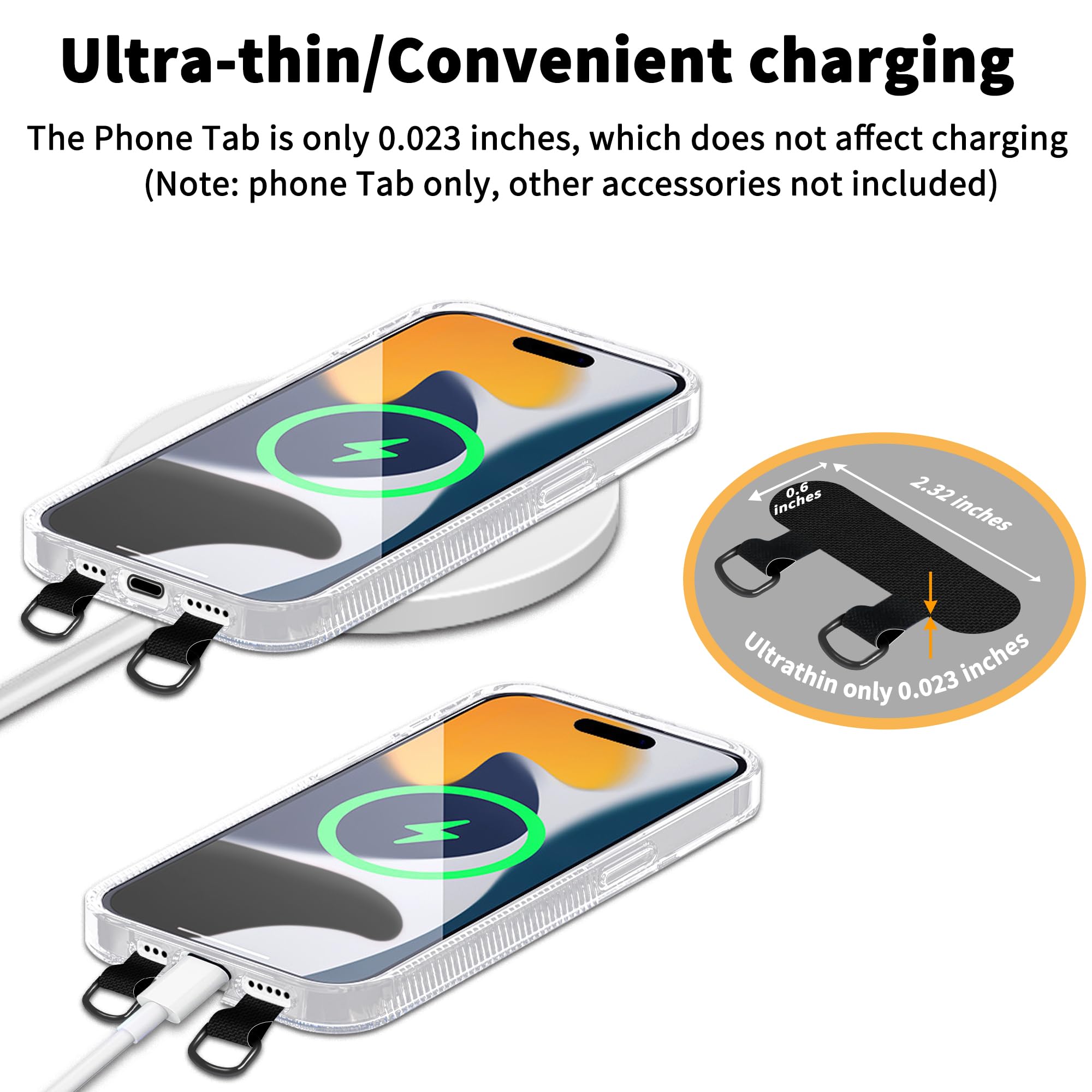 2 Way Phone Tether Tab for Full Cover Phone Case with Dual Speaker Holes - Small Black Phone Strap Patch with Double Buckle - Replacement Part for Secure Phone Attachment | Perfect for Outdoor Activities, Travel and Daily Use
