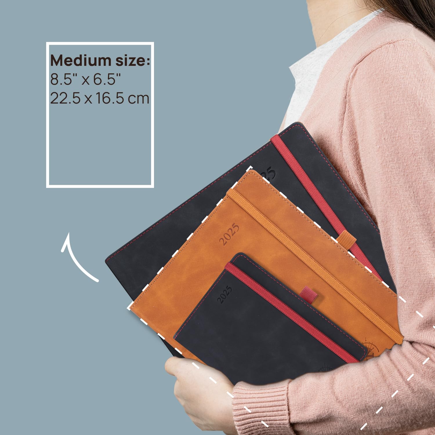 POPRUN 2025 Planner - 6.5'' x 8.5'' Weekly & Monthly Calendar Notebook with Leather Soft Cover | Time Management Organizer with Monthly Tabs, Inner Pocket & 100GSM Thick Paper (Cerulean Blue) | Perfect for Office, School, Business Planning & Personal Scheduling