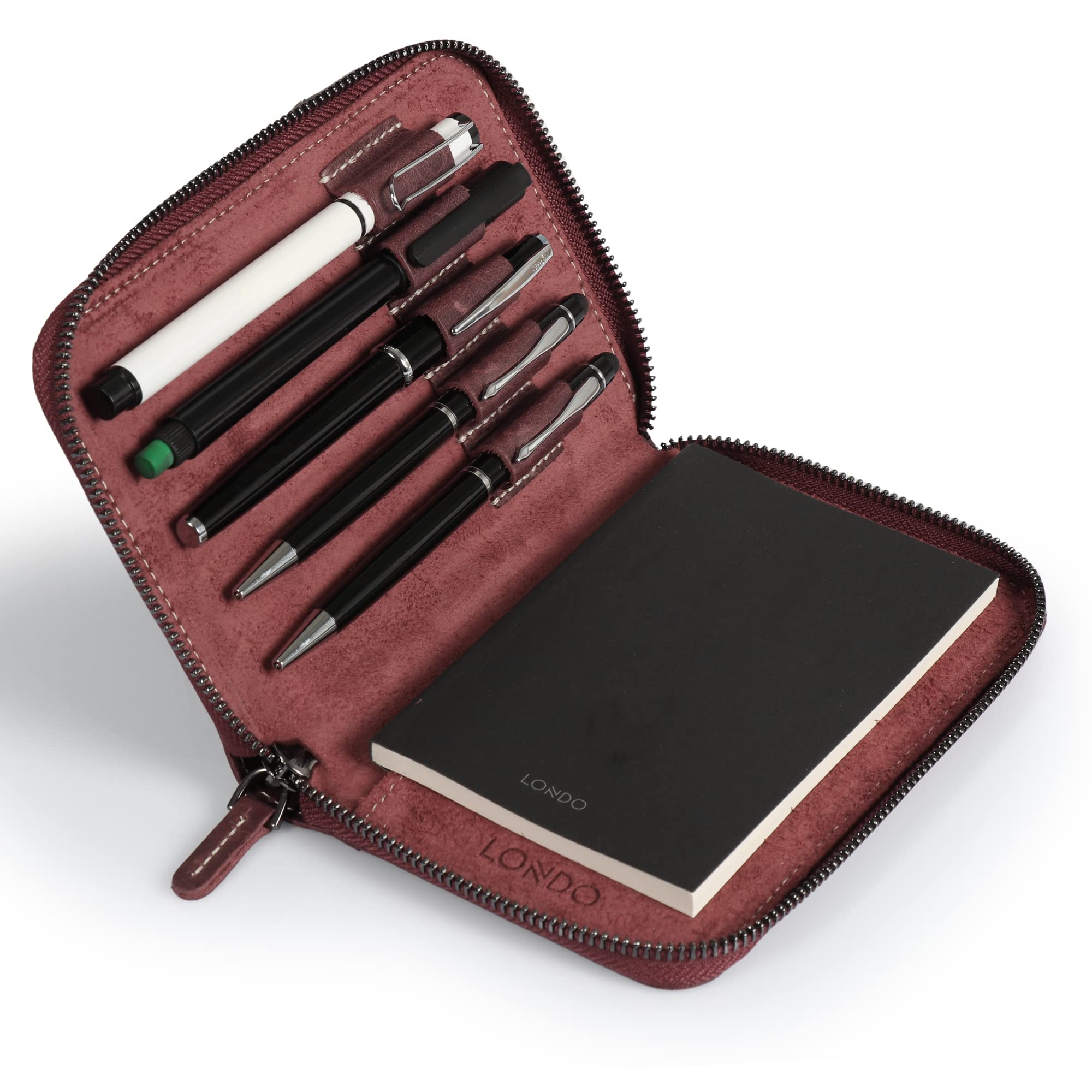 Premium Genuine Leather Padfolio with Notepad, Pencil Holder & Zipper Closure - Professional Business Organizer for Meetings, Office & Gifts (Damson Color)