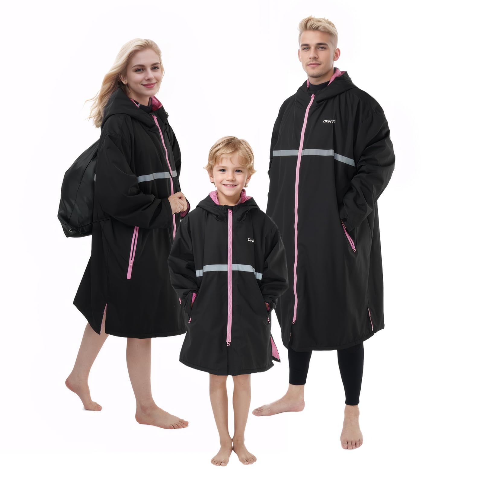 Owntop Waterproof Swim Parka for Adults & Kids - Quick-Dry Beach Changing Robe with Oversized Hood & 2-Way Zipper - Perfect for Pool, Beach, Surfing and Water Sports Activities