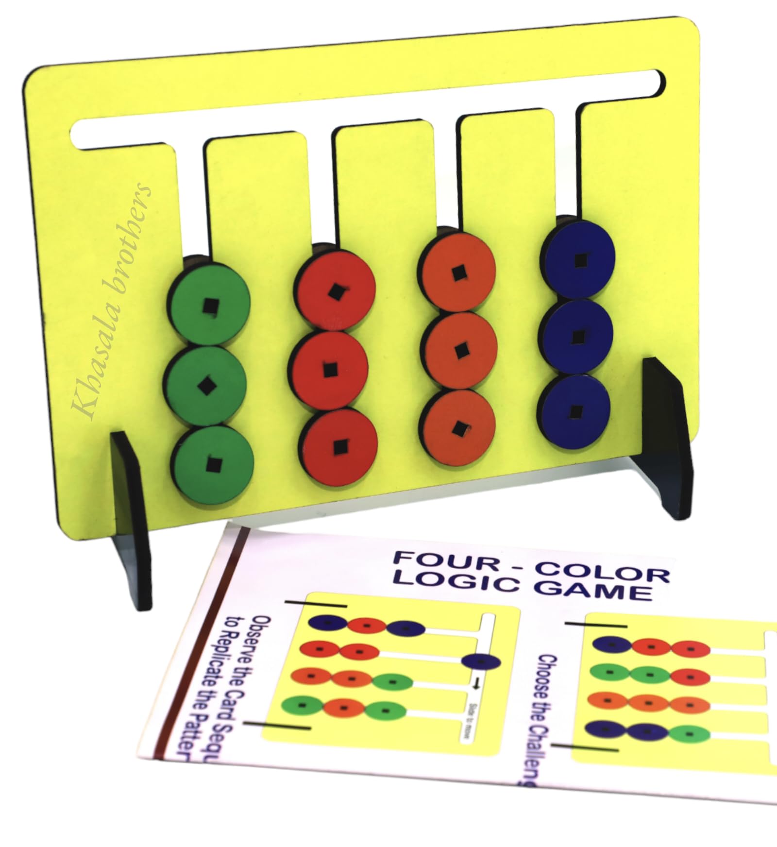Khasala Brothers® Wooden Slide Puzzle - Color & Pattern Matching Brain Teaser, Montessori Learning Toy, Logic Game for Kids - Perfect for Preschool Education & Family Game Night