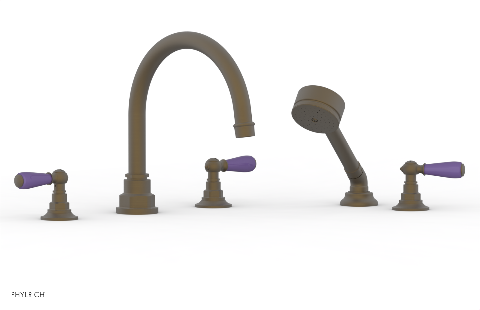 Jamestown Deck Tub Set with Hand Shower & Lever Handles - Purple Accented 165 49 | Modern Freestanding Bathtub for Luxury Bathroom & Spa Experience