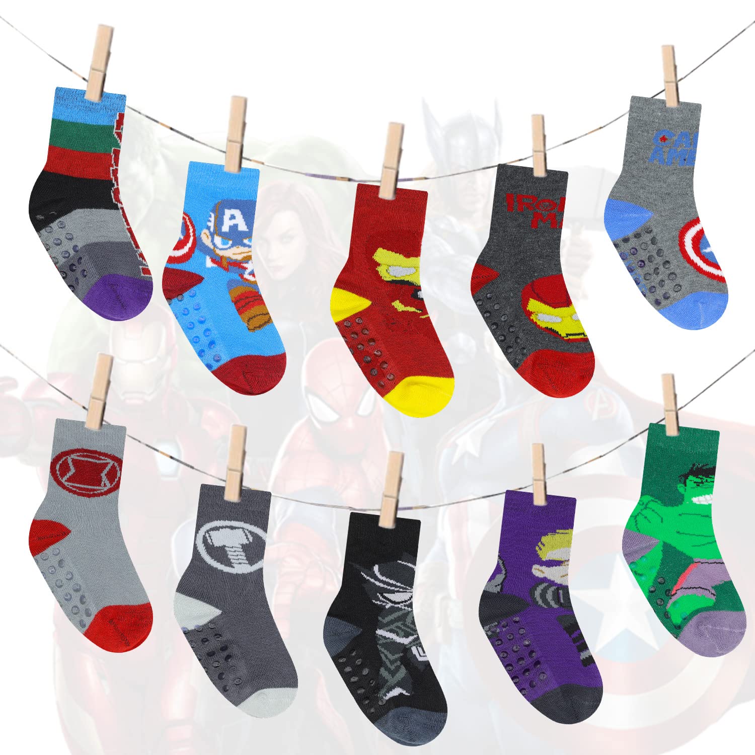 Spider-Man Grip Socks for Toddler Boys - 10 Pack Non-Slip Socks with Spider-Man Design - Perfect for Playtime, Crawling & Indoor Activities