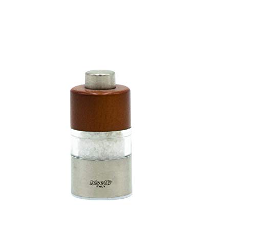 Bisetti Mini Orta Adjustable Salt Grinder - 2.5 Inch Brown Ceramic Pepper Mill for Kitchen, Dining Table & Camping | Perfect for Home Cooking, Restaurants & Outdoor Adventures